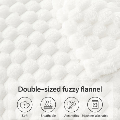 Fleece Blanket, Large Queen Blanket for Bed, 3D Jacquard Decorative White Fuzzy Blanket, Soft and Cozy Warm Plush Fluffy Blanket for Winter