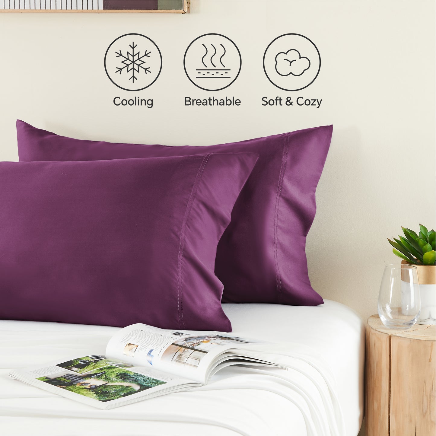 Pillow Cases Set of 2 Pack, Rayon Derived from Bamboo, Cooling Pillow Cases for Hot Sleepers & Night Sweats, Breathable and Silky Soft Envelope Pillowcases