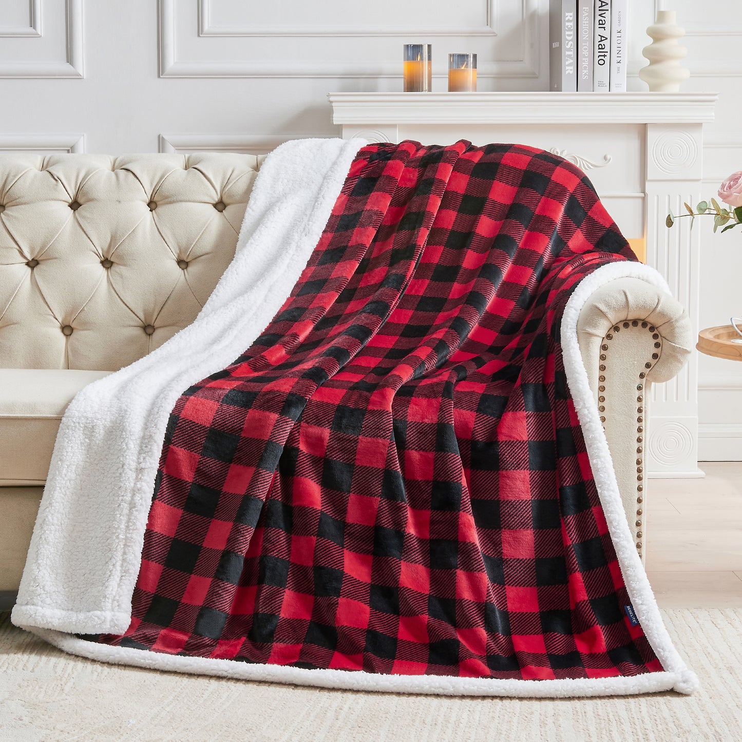 Sherpa Fleece Blanket - Buffalo Plaid Christmas Blanket, Super Soft Cozy Warm Thick Winter Throw Blankets for Couch and Bed