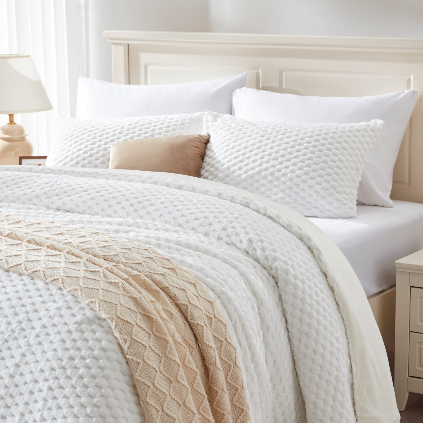 Fluffy Comforter Set - Fleece Soft Comforter for Bed, Luxury Warm Bedding Set for Winter, Fuzzy Bed Set