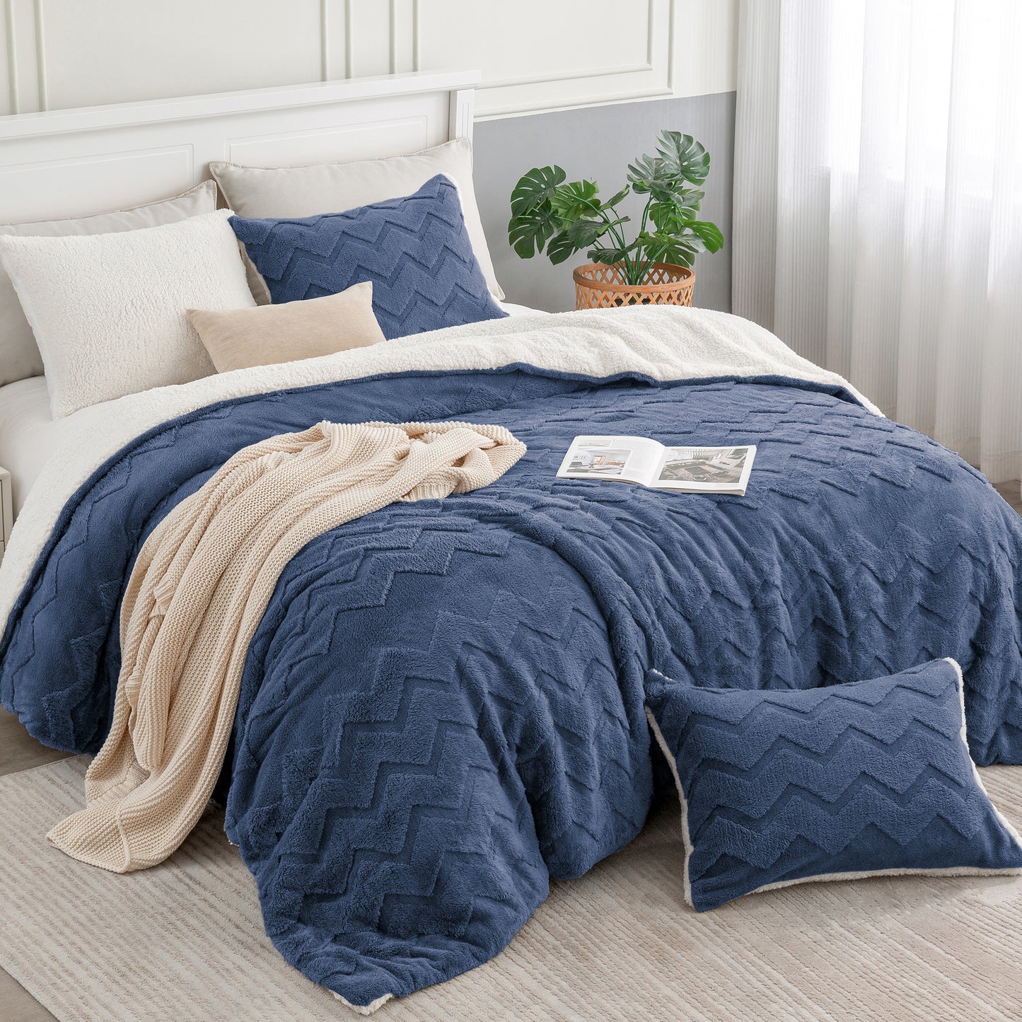 Fluffy Twin Comforter Set - Super Soft Sherpa Black Comforter for Twin Size Bed, Luxury Warm Bedding Set for Winter, Fuzzy Bed Set 2 piece