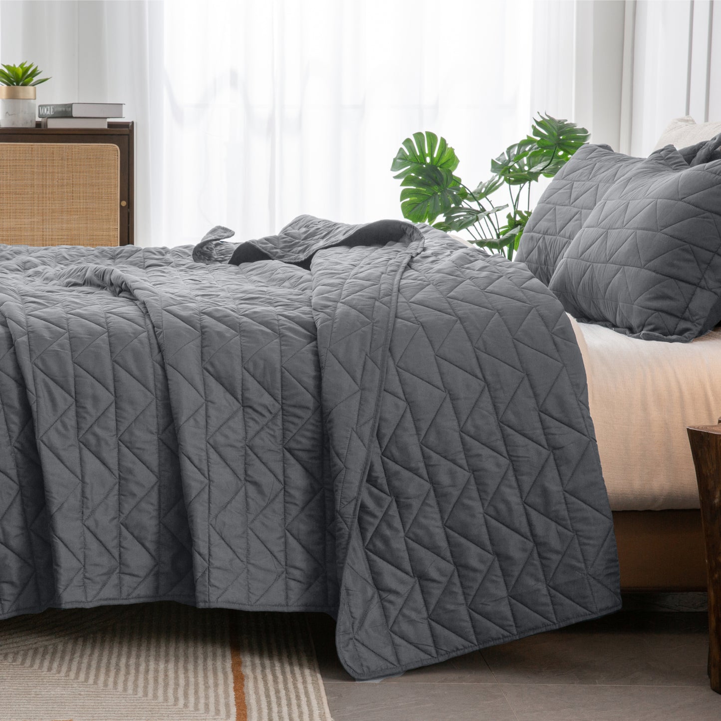 Quilts Sets - Summer Lightweight Bedspreads - Soft Modern Weave Pattern Coverlet Bed Set - 3 Piece (1 Quilt 90" x 96" + 2 Pillow Shams 20" x 26")