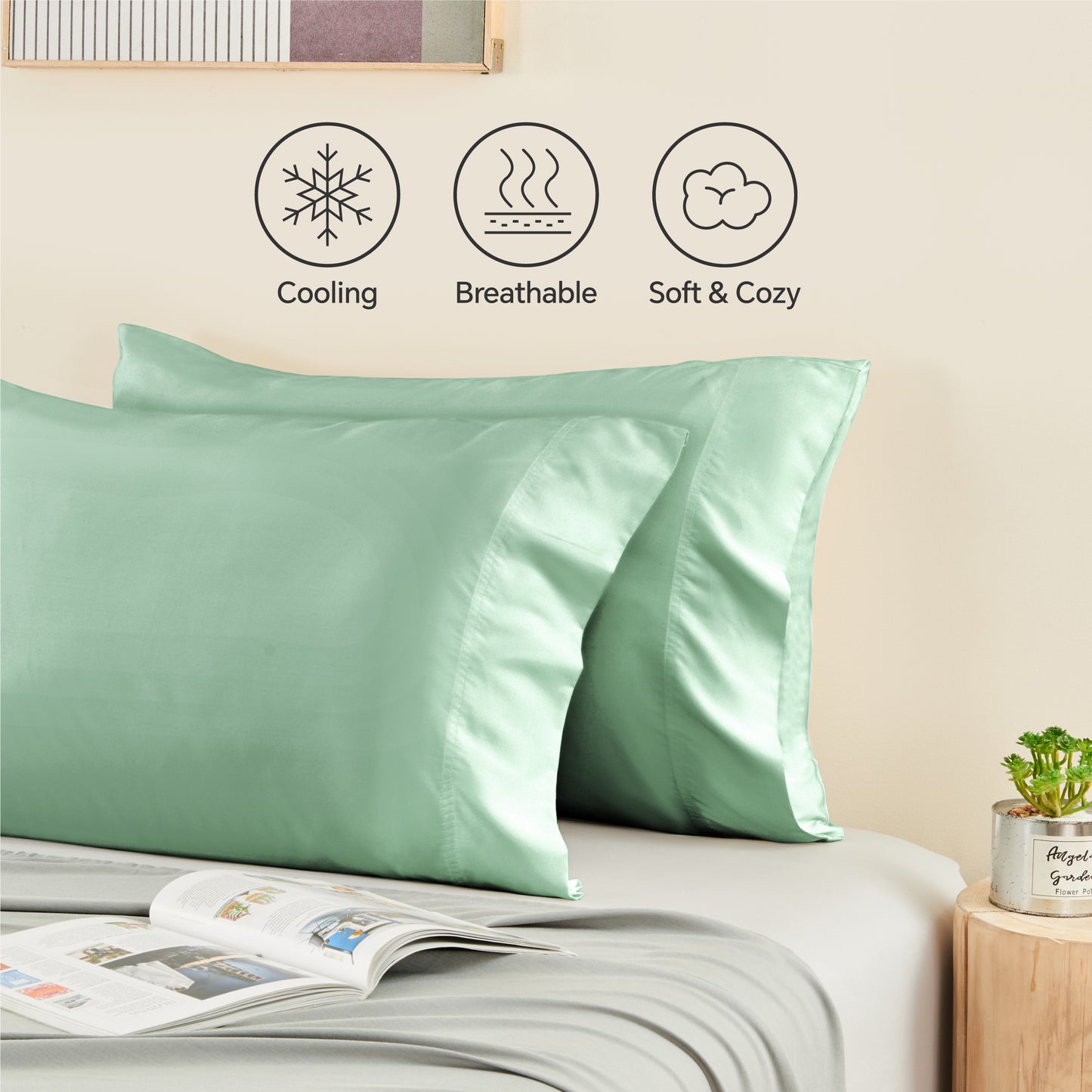Pillow Cases Set of 2 Pack, Rayon Derived from Bamboo, Cooling Pillow Cases for Hot Sleepers & Night Sweats, Breathable and Silky Soft Envelope Pillowcases