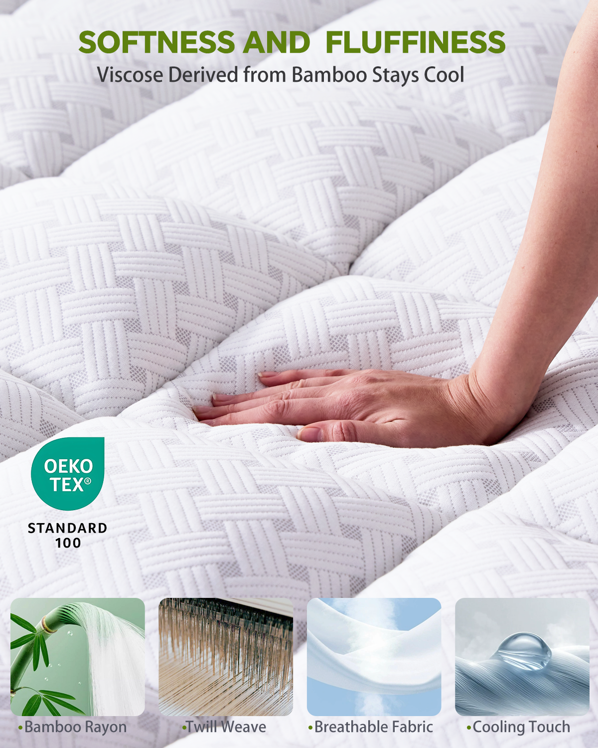 BEDELITE 3 Inch Memory Foam Mattress Topper,Pillow Top Mattress Topper with Bamboo Rayon Cover,Breathable Mesh Side Mattress Pad,21" Deep Pocket,Soft Supportive Mattress Bed Topper