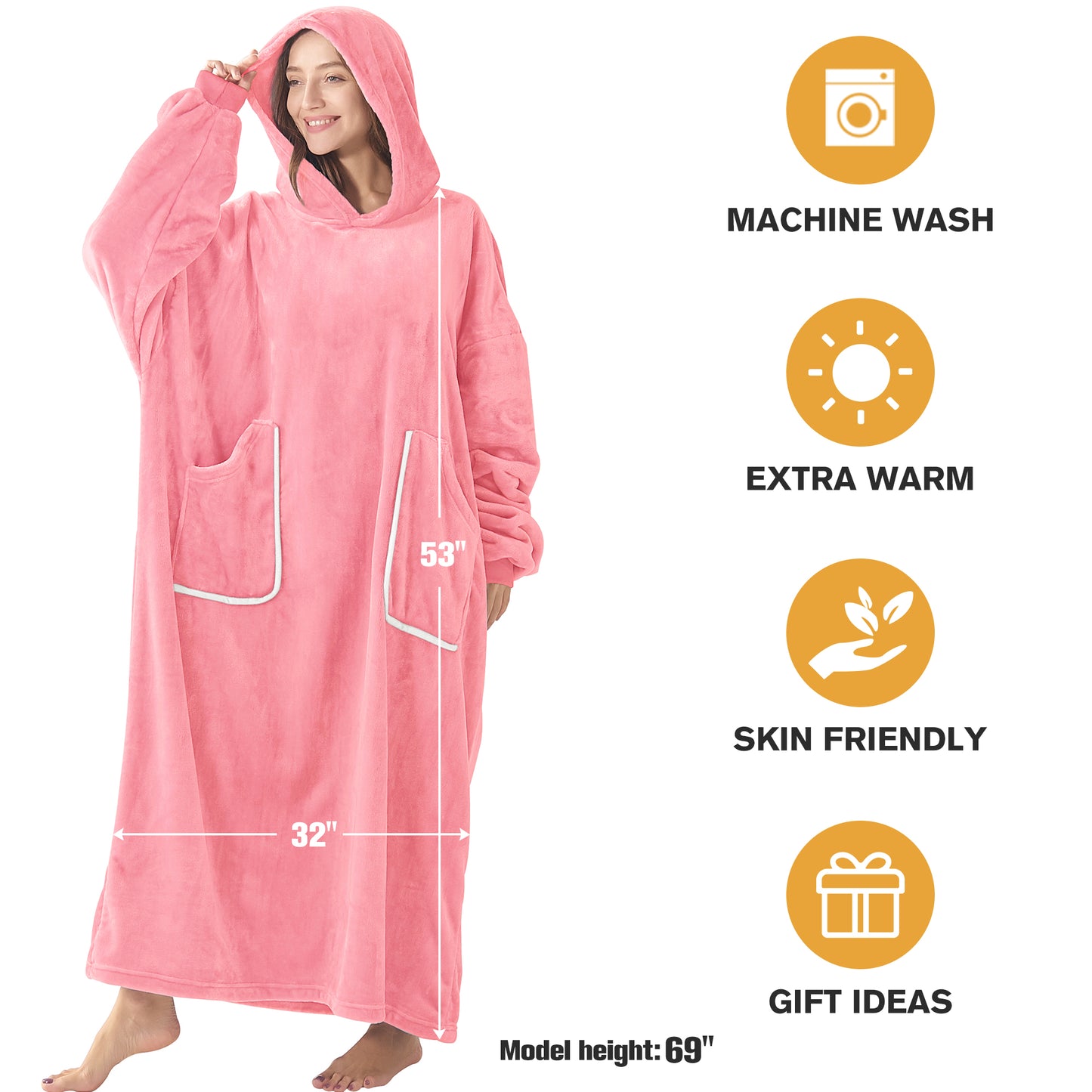 Wearable Blanket Hoodie, Oversized Long Fleece Hooded Blanket Adult, Cozy Warm Sweatshirt Blanket for Women Men Teen