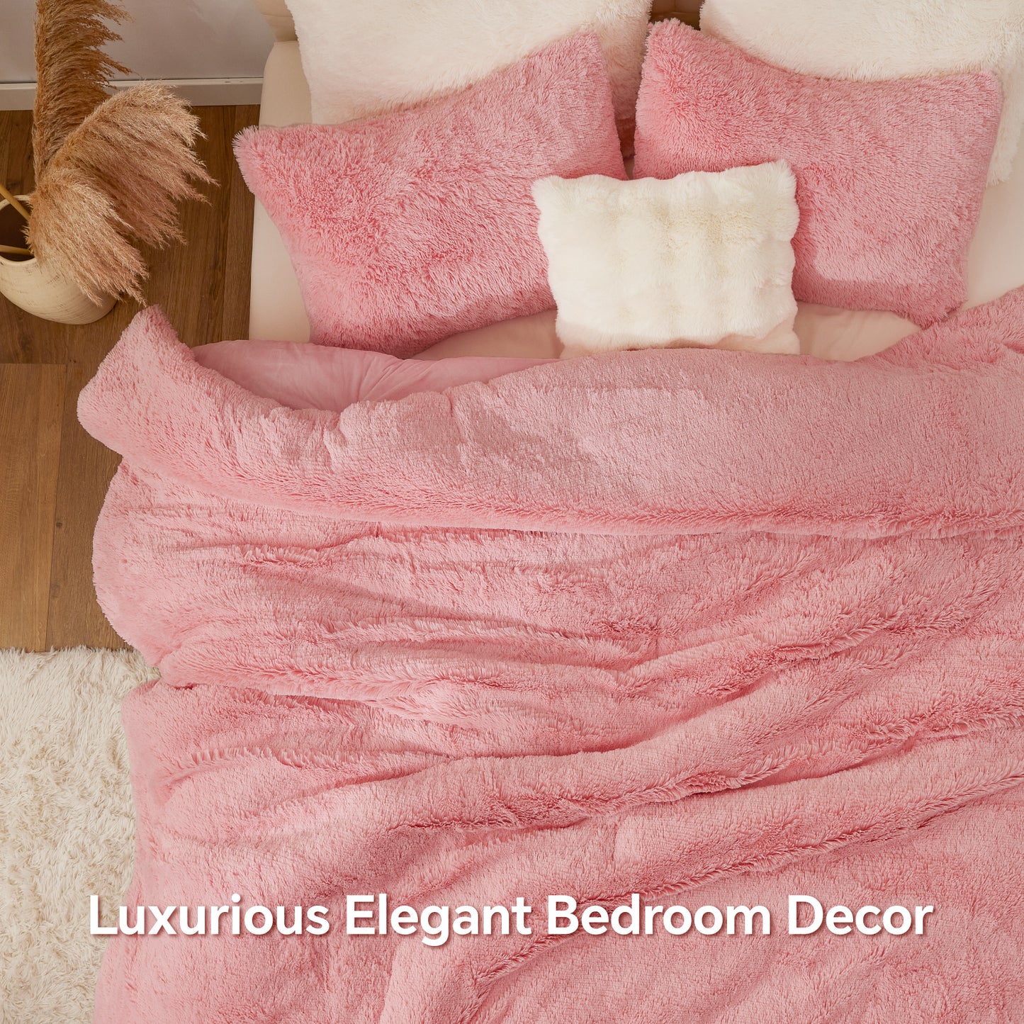 BEDELITE Fluffy Comforter Set Size, Fuzzy Faux Fur Comforter Bedding Set, 3Pieces Soft Warm Shaggy Bed Set (1 Comforter & 2 Pillowcases) as Gifts for Women