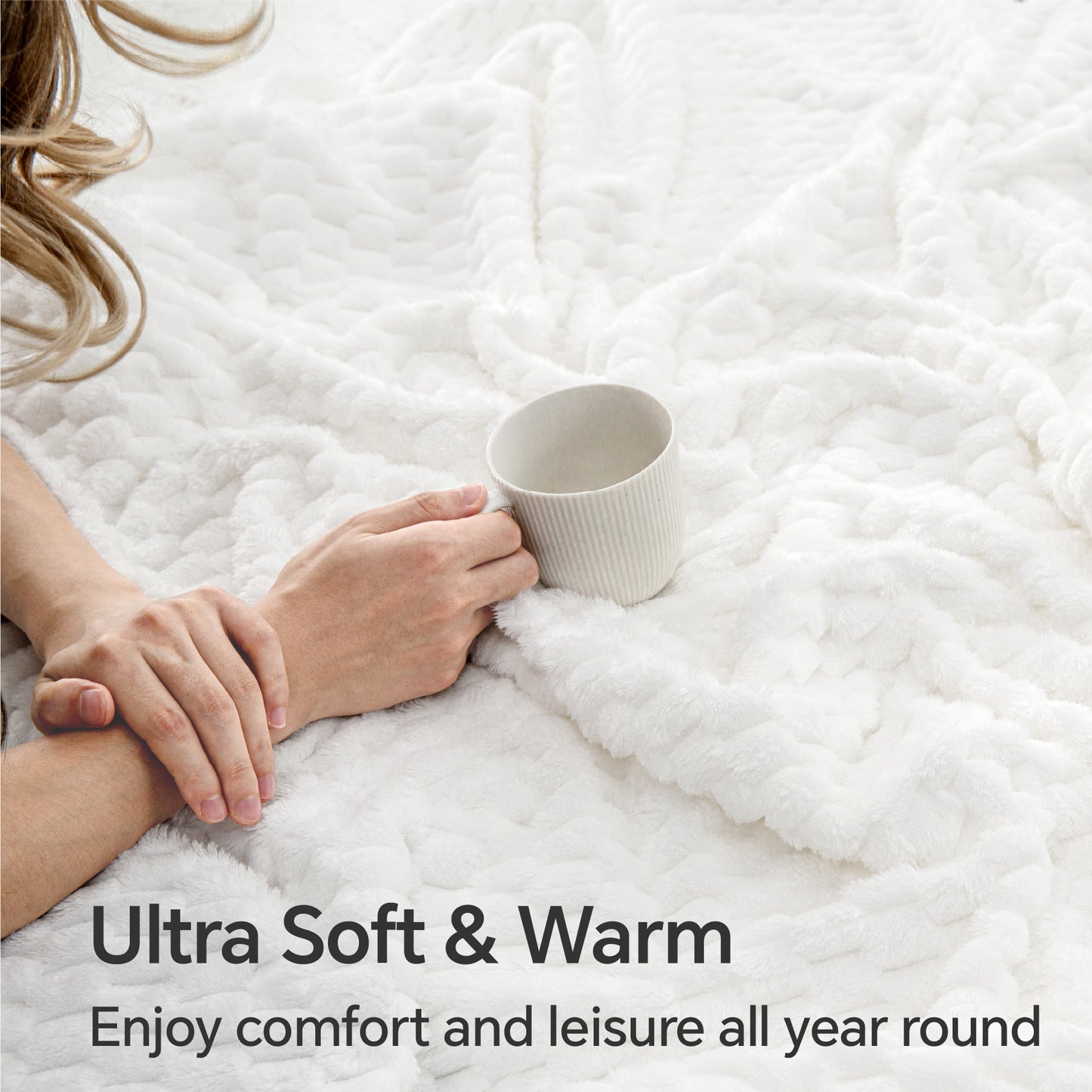 Fleece Blanket for Couch & Bed - 3D Jacquard Decorative Blanket, Super Soft and Cozy Warm Fuzzy Blanket for Winter