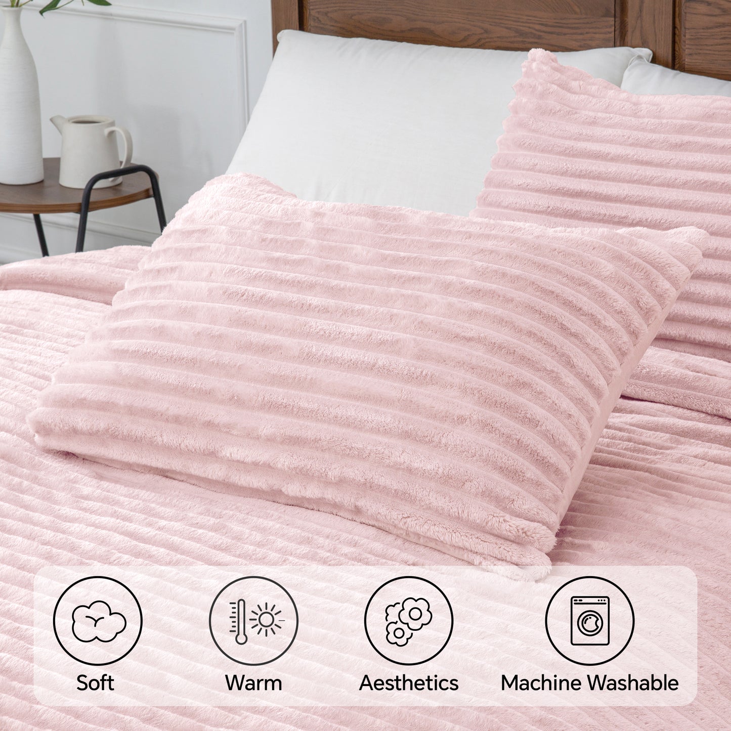 Fleece Comforter Set -Super Soft & Warm Fluffy Bedding, Luxury Fuzzy Heavy Bed Set for Winter