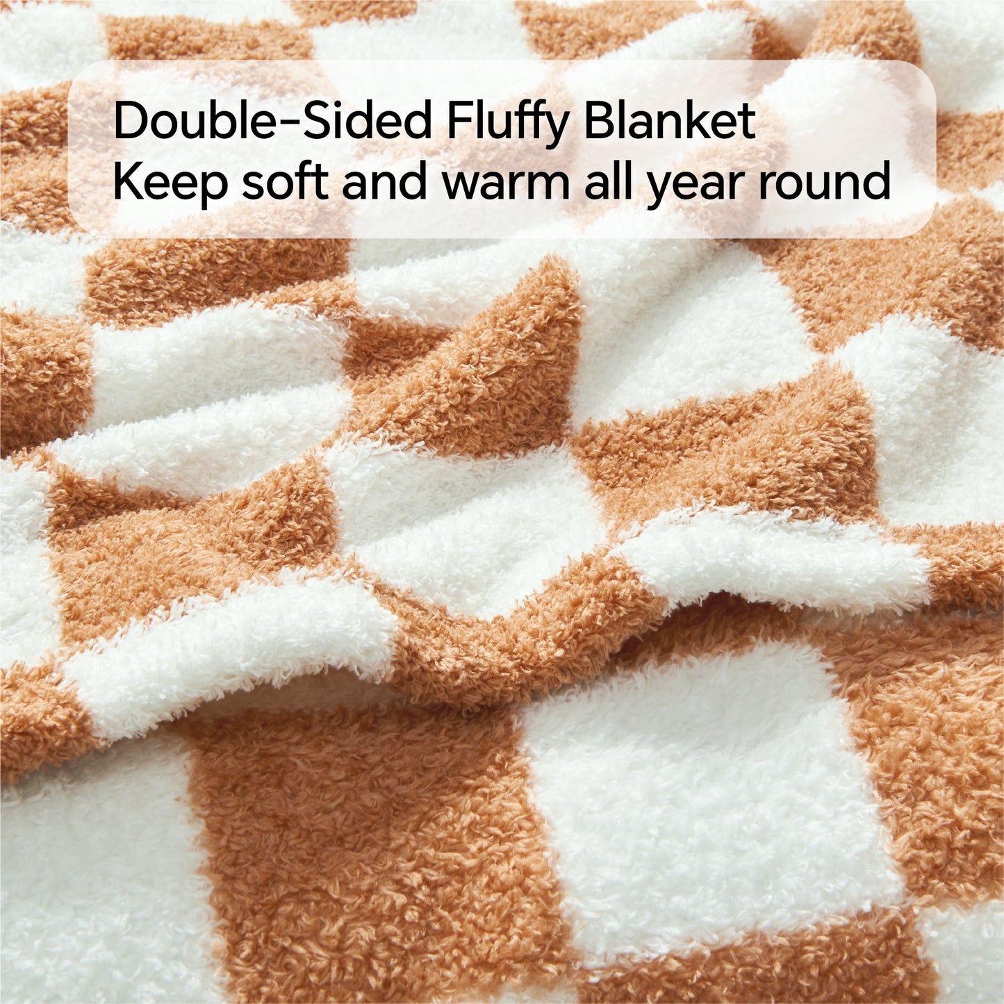 Checkered Blankets Queen Size - Ultra Soft Cozy Knit Fluffy Blanket, 350GSM Thick Warm Winter Large Blanket for Couch, Bed