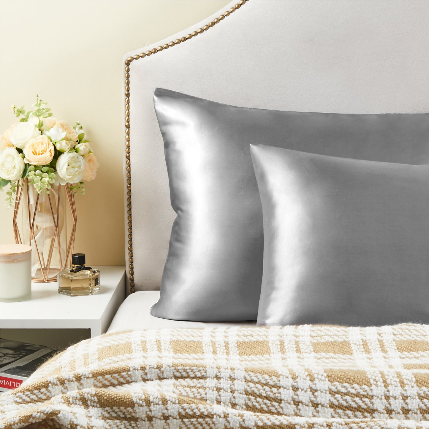Satin Silk Pillowcase for Hair and Skin, Pillow Cases Set of 4 Pack Super Soft Pillow Case with Envelope Closure