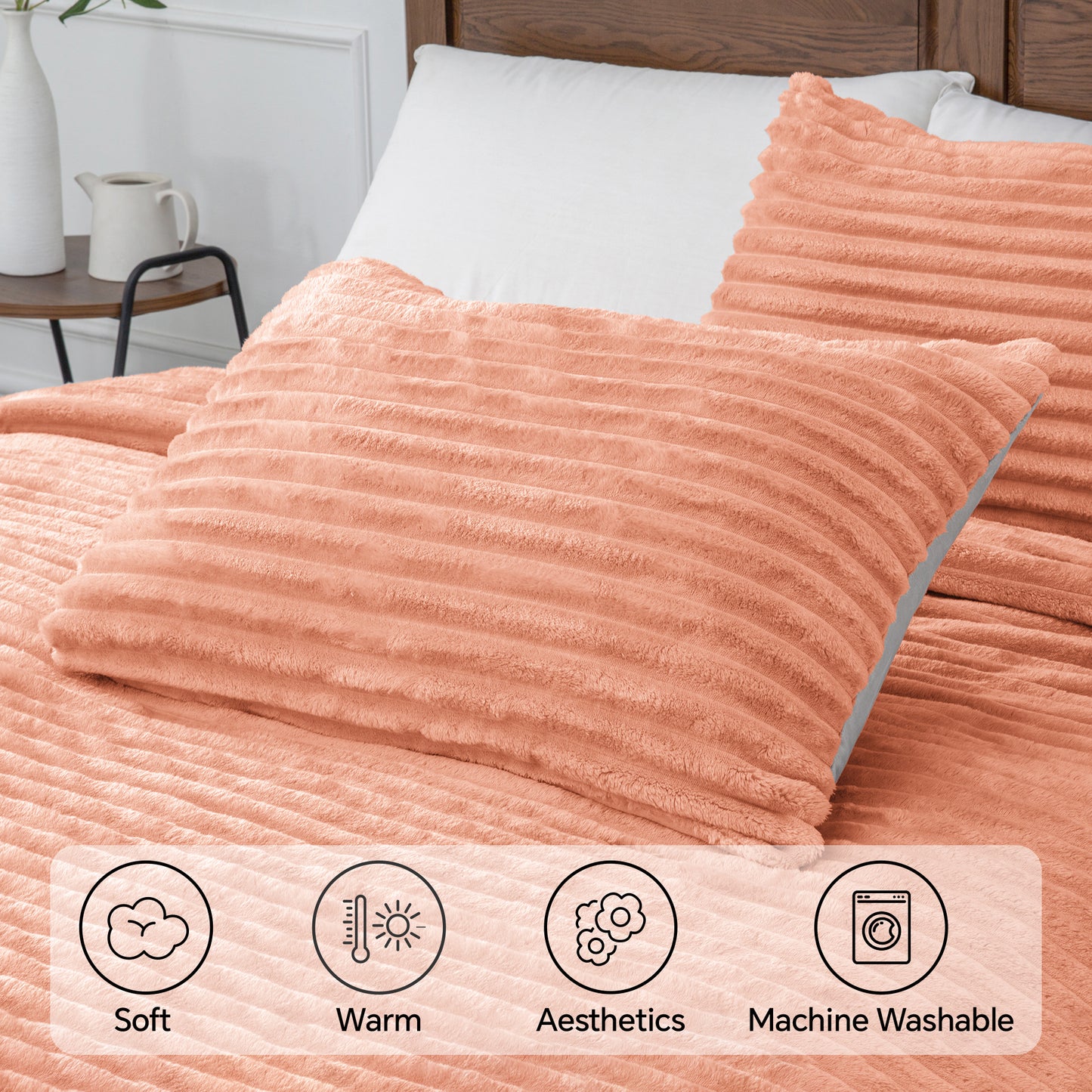 Fleece Comforter Set -Super Soft & Warm Fluffy Bedding, Luxury Fuzzy Heavy Bed Set for Winter