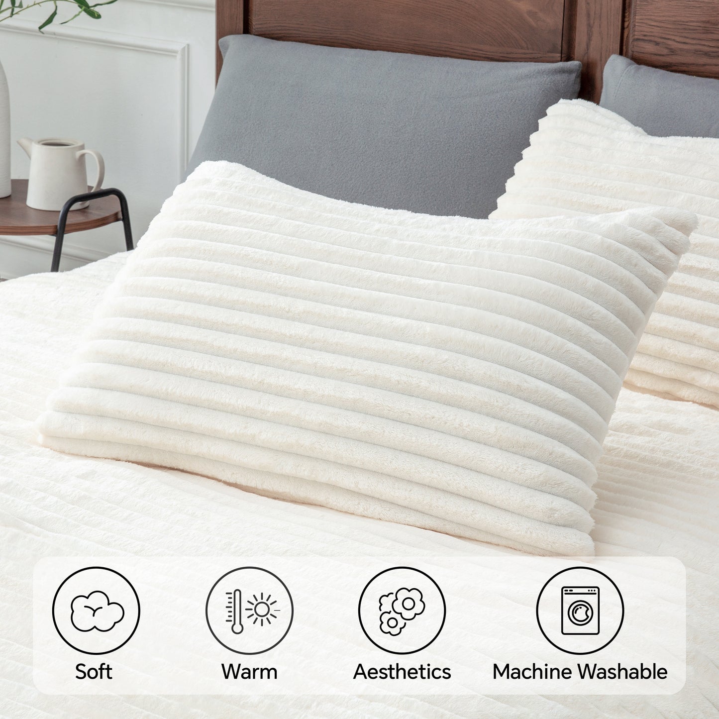 Fleece Comforter Set -Super Soft & Warm Fluffy Bedding, Luxury Fuzzy Heavy Bed Set for Winter