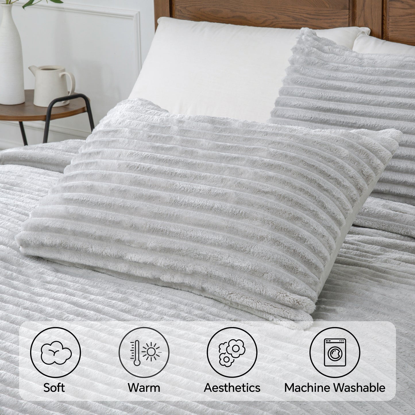 Fleece Comforter Set -Super Soft & Warm Fluffy Bedding, Luxury Fuzzy Heavy Bed Set for Winter