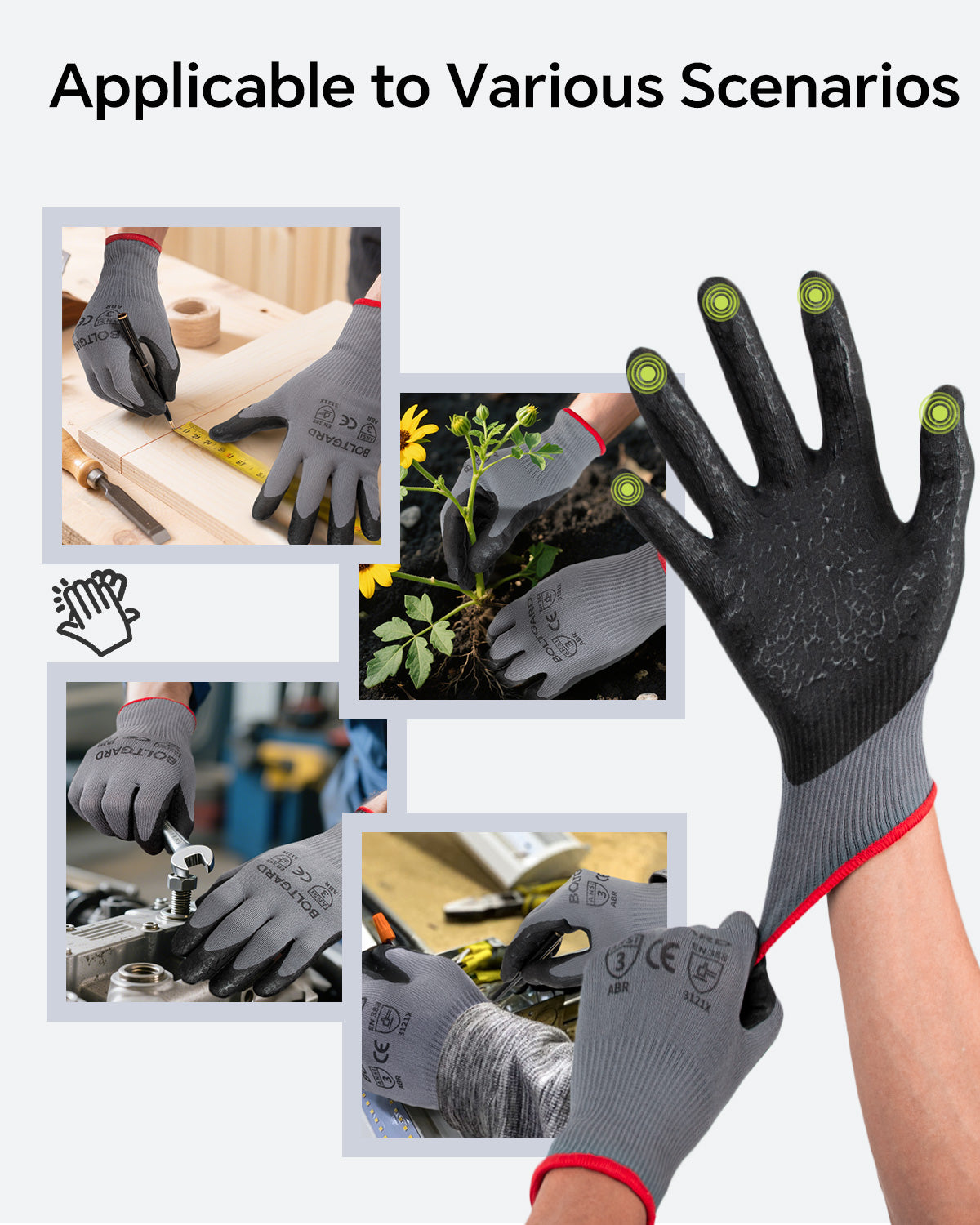 BOLTGARD Work Gloves Men Pro with Wavy Foam Nitrile Grip, Breathable Touchscreen