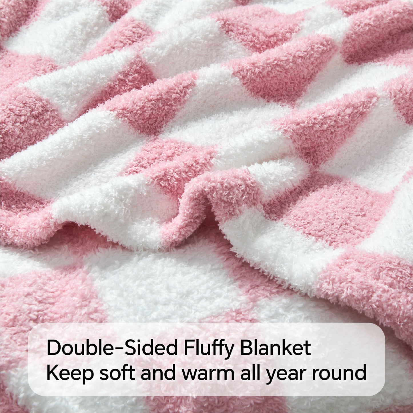 Checkered Blankets Queen Size - Ultra Soft Cozy Knit Fluffy Blanket, 350GSM Thick Warm Winter Large Blanket for Couch, Bed