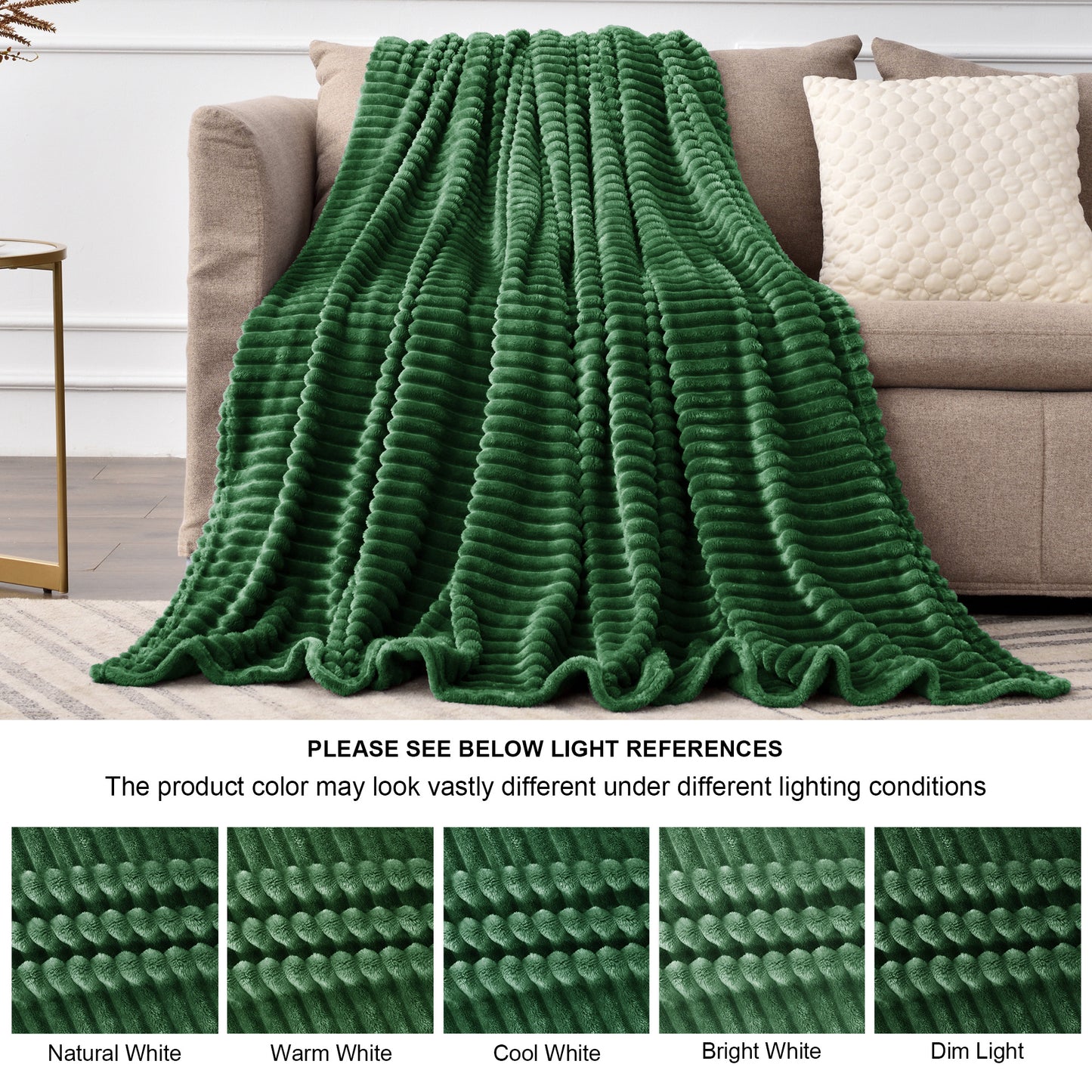 Fleece Blanket Queen Size – 3D Ribbed Jacquard Soft and Warm Decorative Fuzzy Blankets – Cozy, Fluffy, Plush Lightweight Throw Blankets for Couch, Bed, Sofa