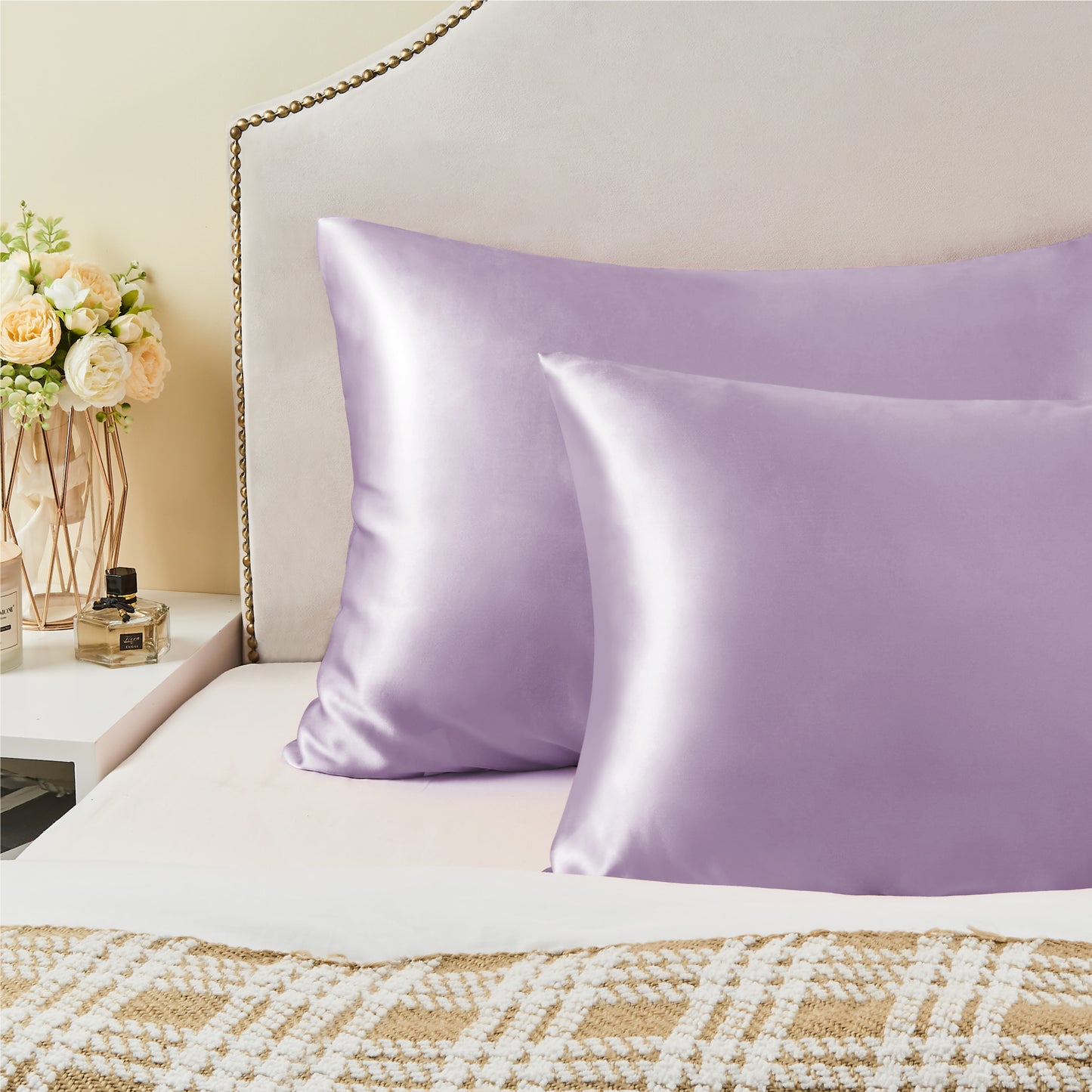 Satin Silk Pillowcase for Hair and Skin, Pillow Cases Set of 2 Pack, Super Soft Silky Pillow Case with Envelope Closure