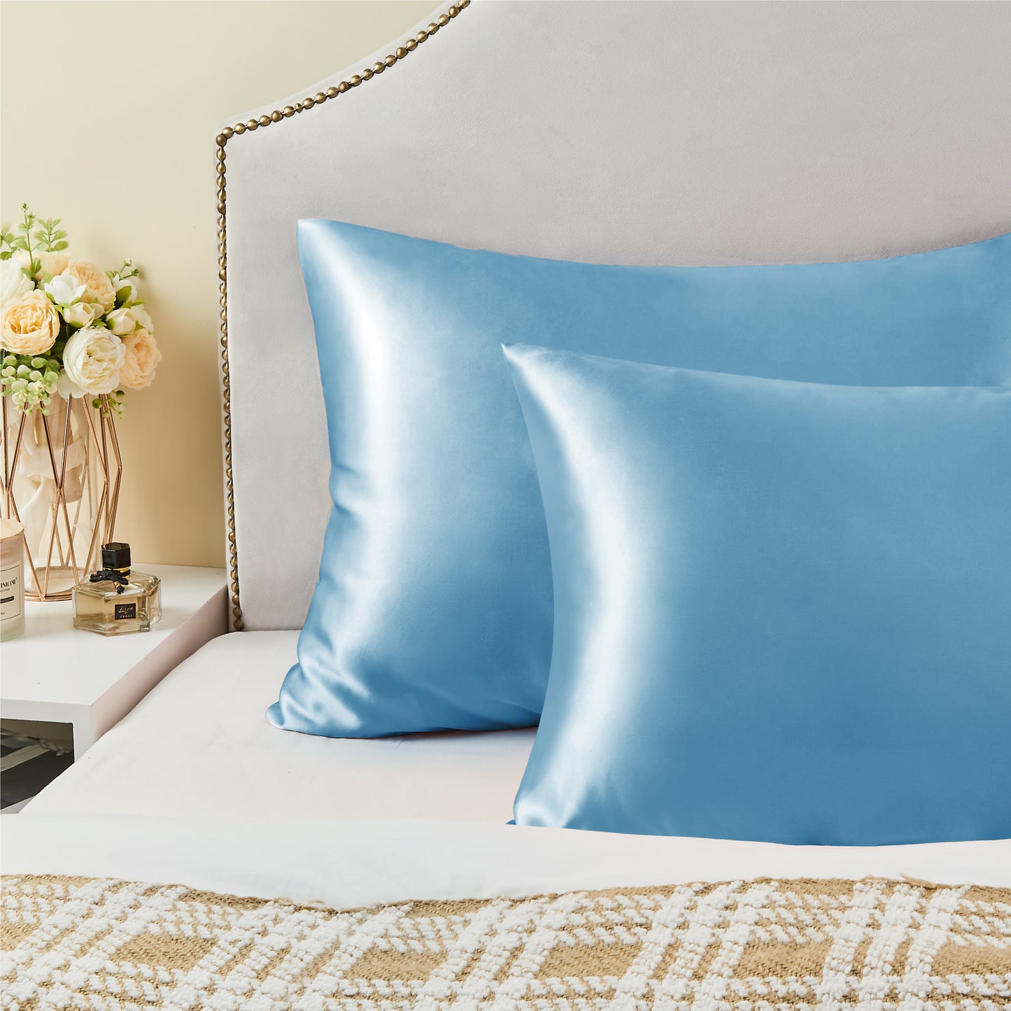 Satin Silk Pillowcase for Hair and Skin, Pillow Cases Set of 2 Pack, Super Soft Silky Pillow Case with Envelope Closure