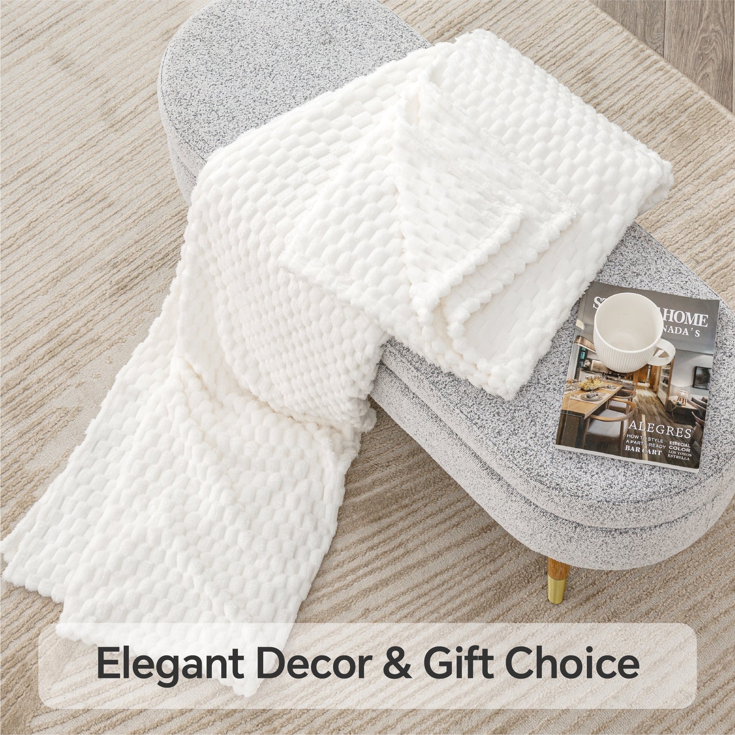 Fleece Blanket for Couch & Bed - 3D Jacquard Decorative Blanket, Super Soft and Cozy Warm Fuzzy Blanket for Winter