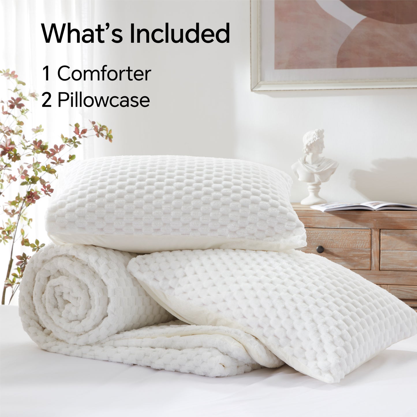 Fluffy Comforter Set - Fleece Soft Comforter for Bed, Luxury Warm Bedding Set for Winter, Fuzzy Bed Set