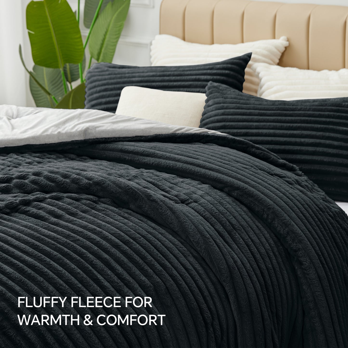 Fleece Comforter Set -Super Soft & Warm Fluffy Bedding, Luxury Fuzzy Heavy Bed Set for Winter