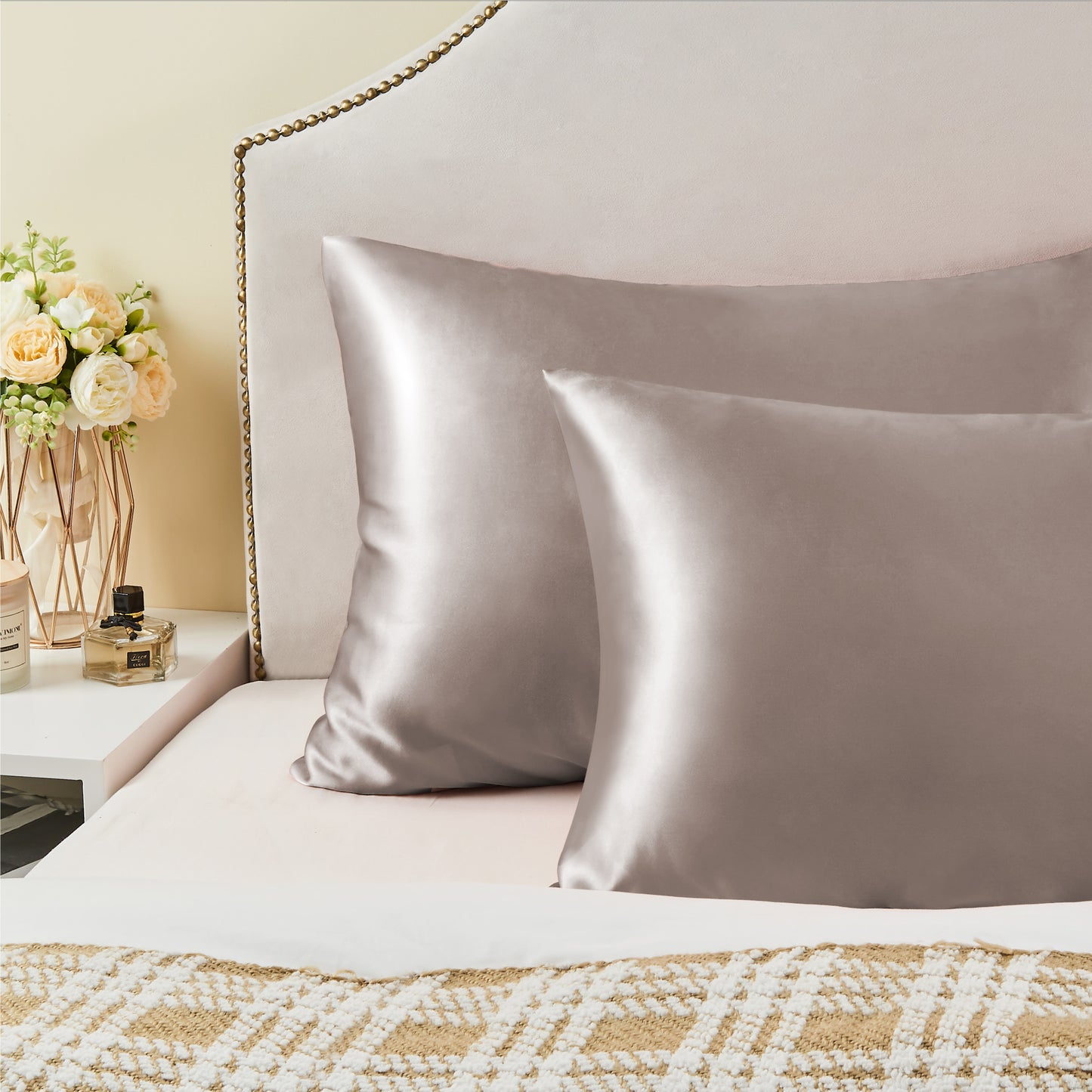 Satin Silk Pillowcase for Hair and Skin, Pillow Cases Set of 4 Pack Super Soft Pillow Case with Envelope Closure