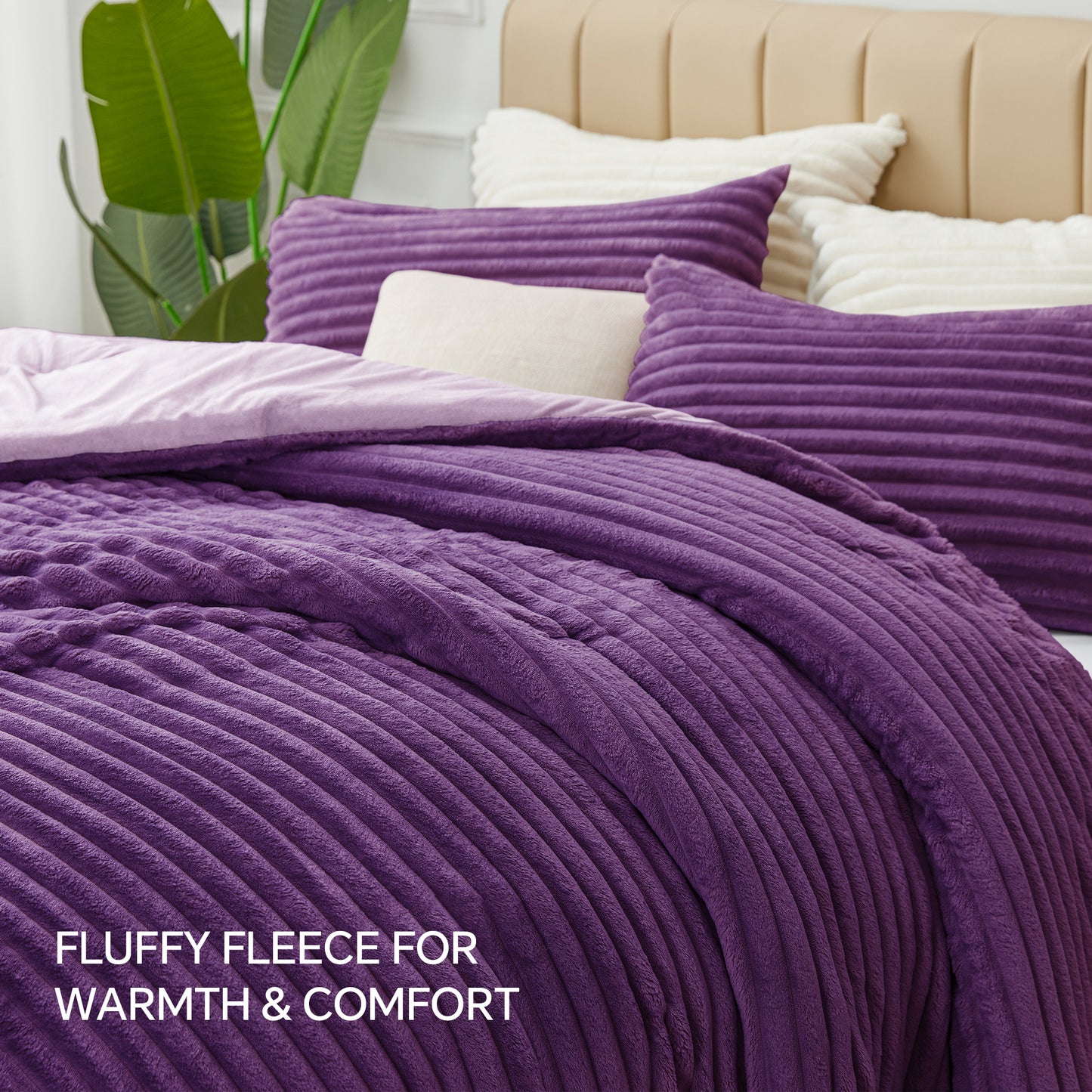 Fleece Comforter Set -Super Soft & Warm Fluffy Bedding, Luxury Fuzzy Heavy Bed Set for Winter