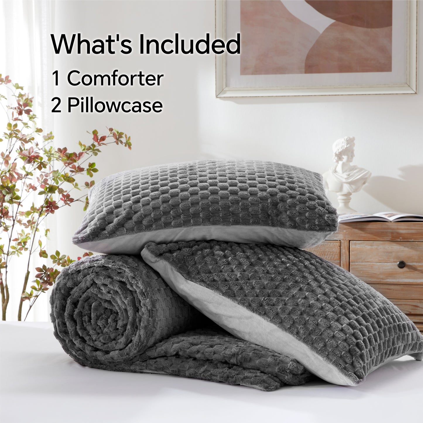 Fluffy Comforter Set - Fleece Soft Comforter for Bed, Luxury Warm Bedding Set for Winter, Fuzzy Bed Set