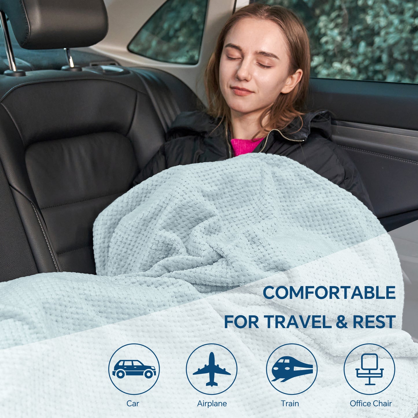 BEDELITE Travel Blanket Airplane Compact with Bag, Portable and Packable Jacquard Travel Pillow and Blanket Set, Airplane Blanket Travel Essentials with Luggage Sleeve & Backpack Clip