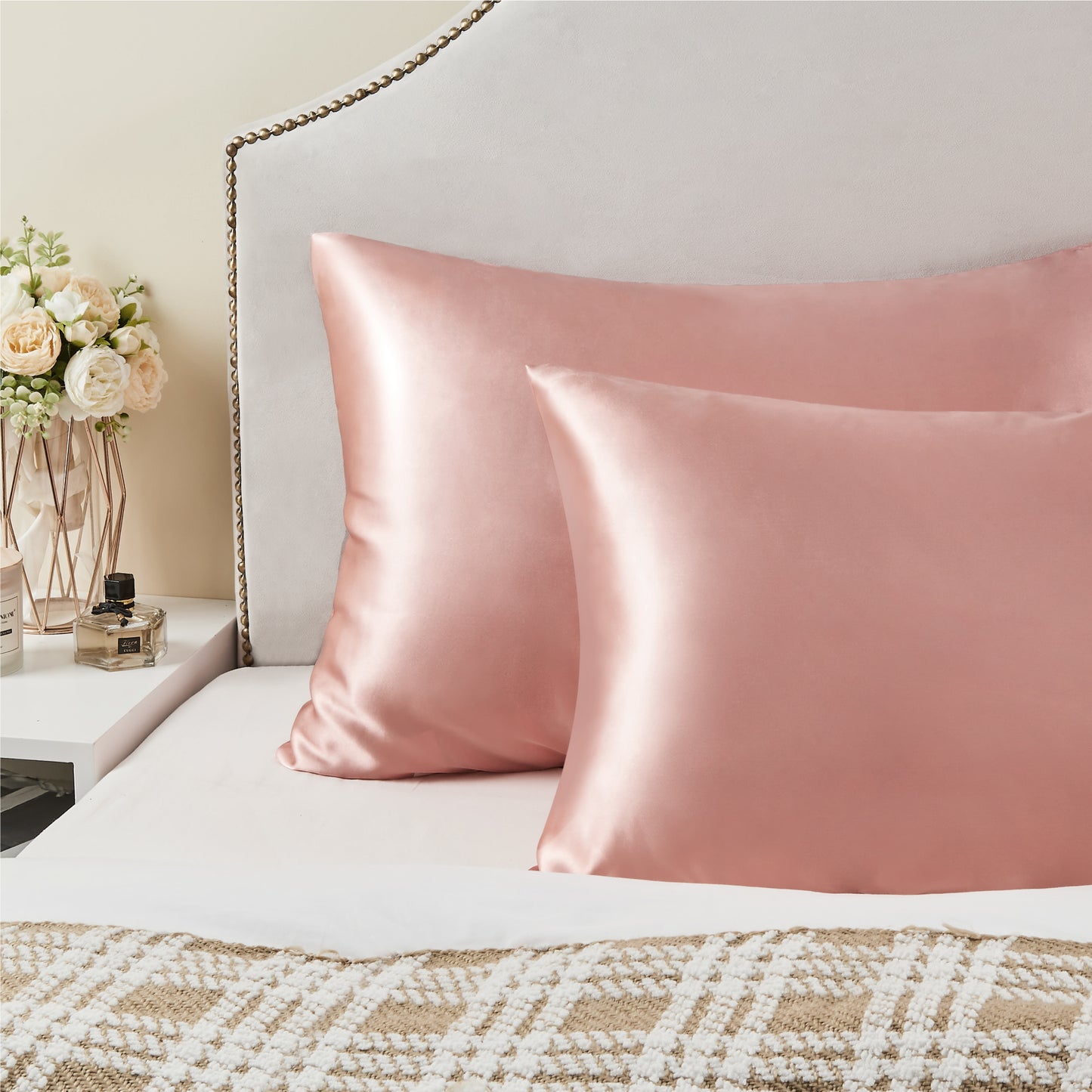 Satin Silk Pillowcase for Hair and Skin, Pillow Cases Set of 2 Pack, Super Soft Silky Pillow Case with Envelope Closure