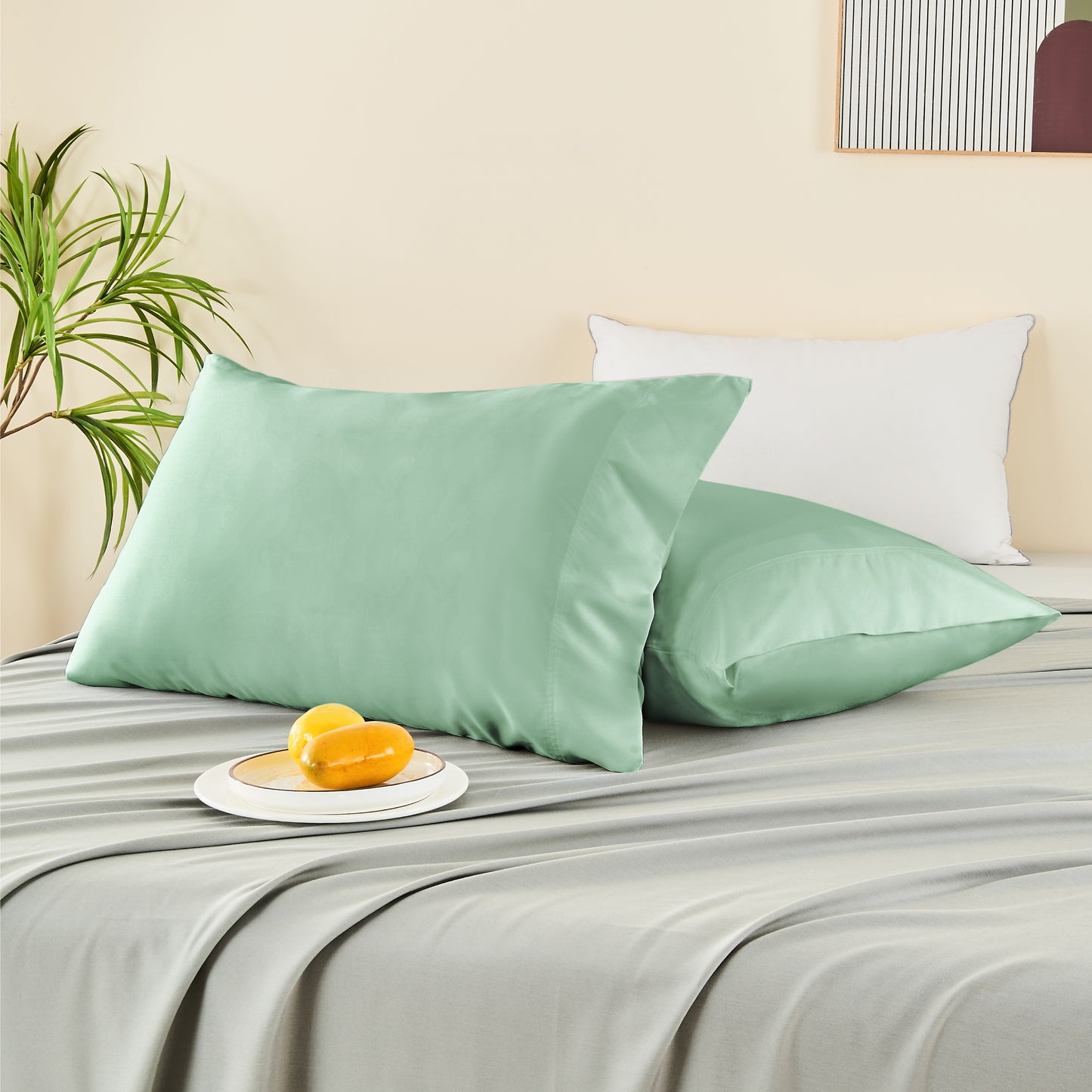 Pillow Cases Set of 2 Pack, Rayon Derived from Bamboo, Cooling Pillow Cases for Hot Sleepers & Night Sweats, Breathable and Silky Soft Envelope Pillowcases