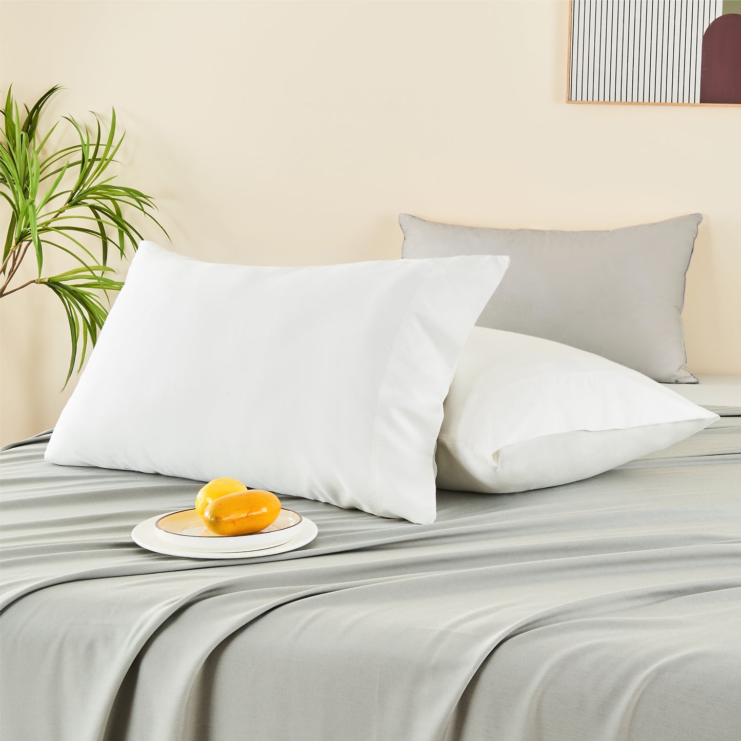 Pillow Cases Set of 2 Pack, Rayon Derived from Bamboo, Cooling Pillow Cases for Hot Sleepers & Night Sweats, Breathable and Silky Soft Envelope Pillowcases