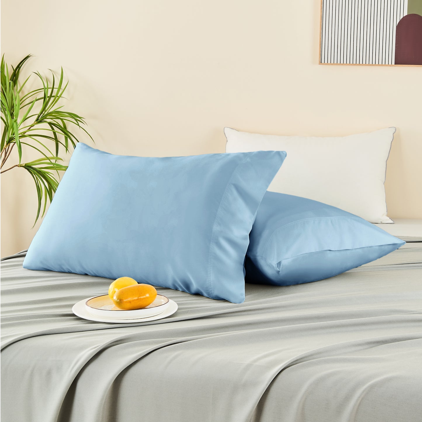 Pillow Cases Set of 2 Pack, Rayon Derived from Bamboo, Cooling Pillow Cases for Hot Sleepers & Night Sweats, Breathable and Silky Soft Envelope Pillowcases