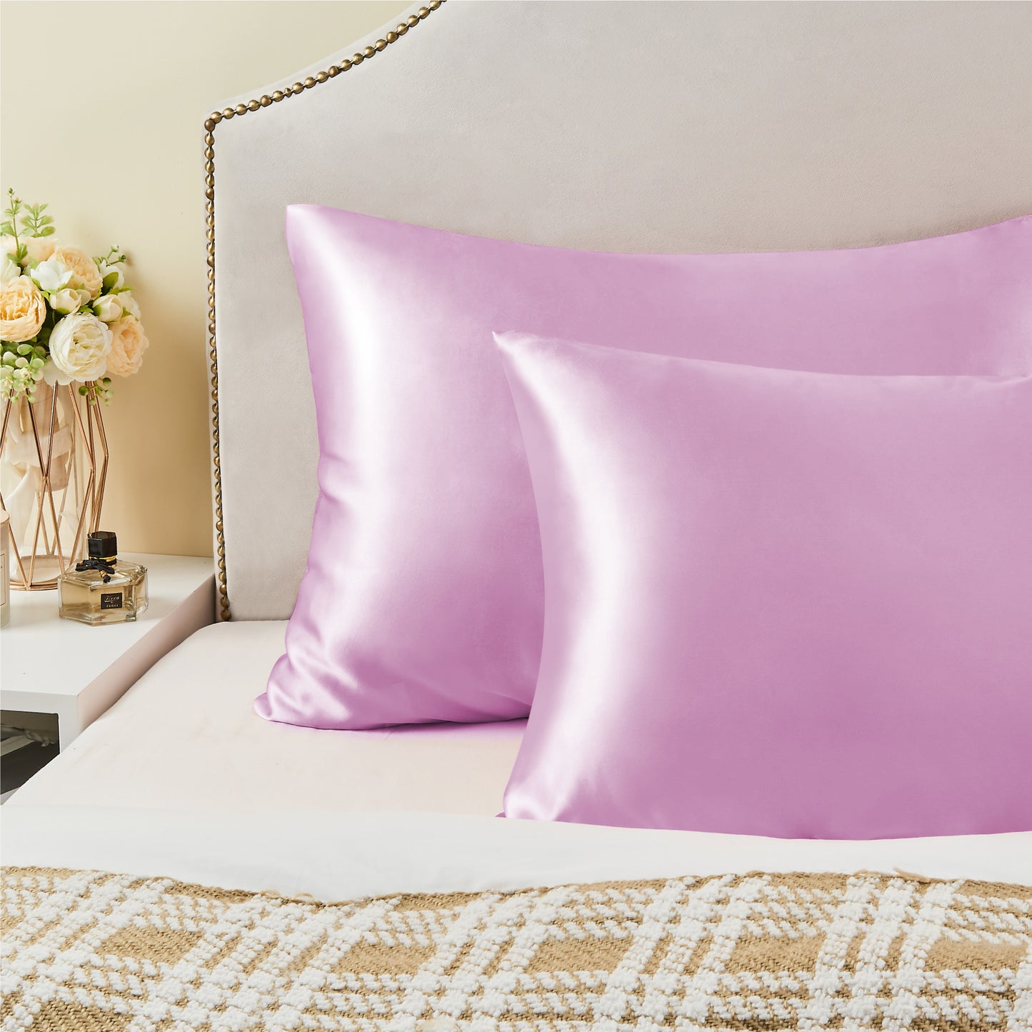 Satin Silk Pillowcase for Hair and Skin, Pillow Cases Set of 2 Pack, Super Soft Silky Pillow Case with Envelope Closure