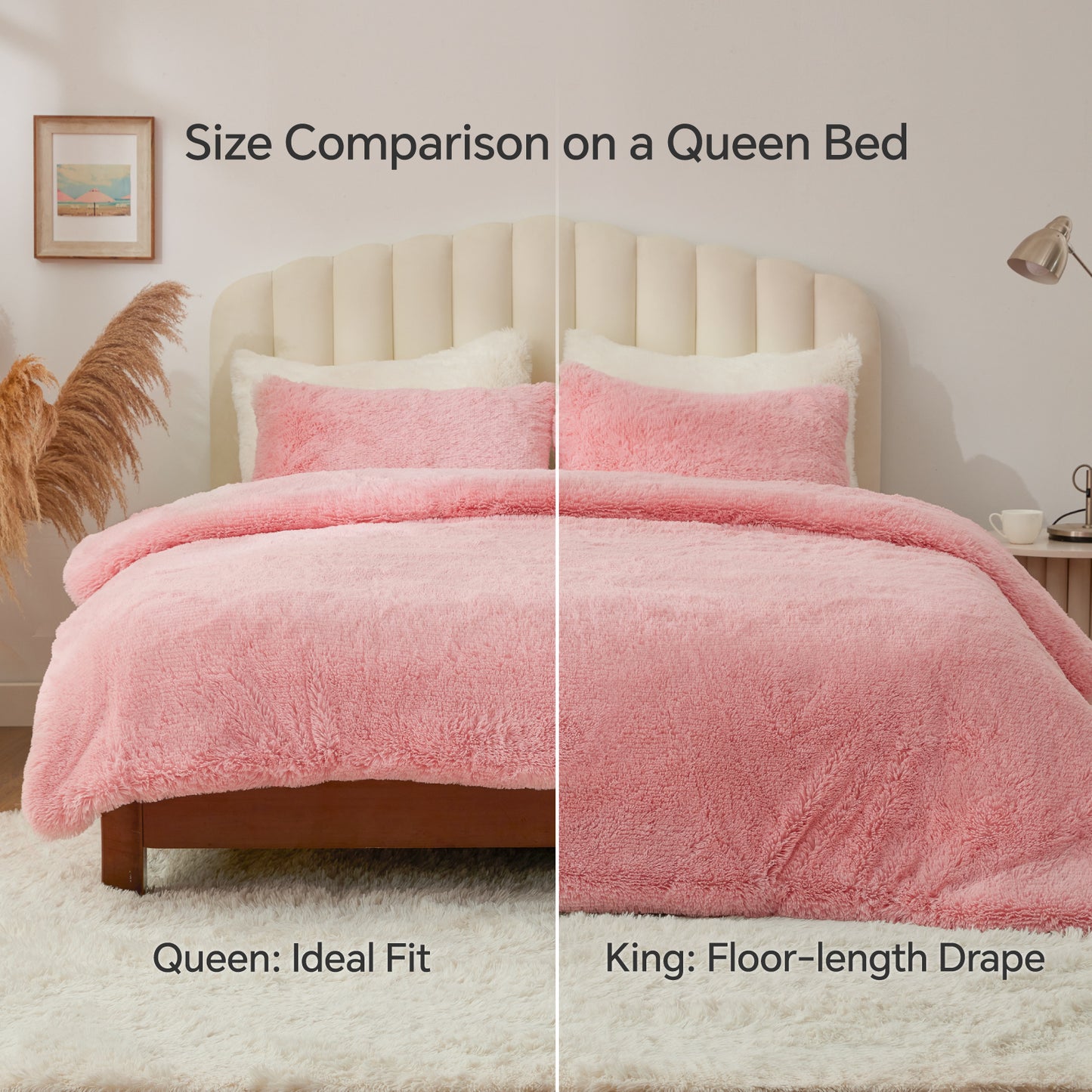 BEDELITE Fluffy Comforter Set Size, Fuzzy Faux Fur Comforter Bedding Set, 3Pieces Soft Warm Shaggy Bed Set (1 Comforter & 2 Pillowcases) as Gifts for Women
