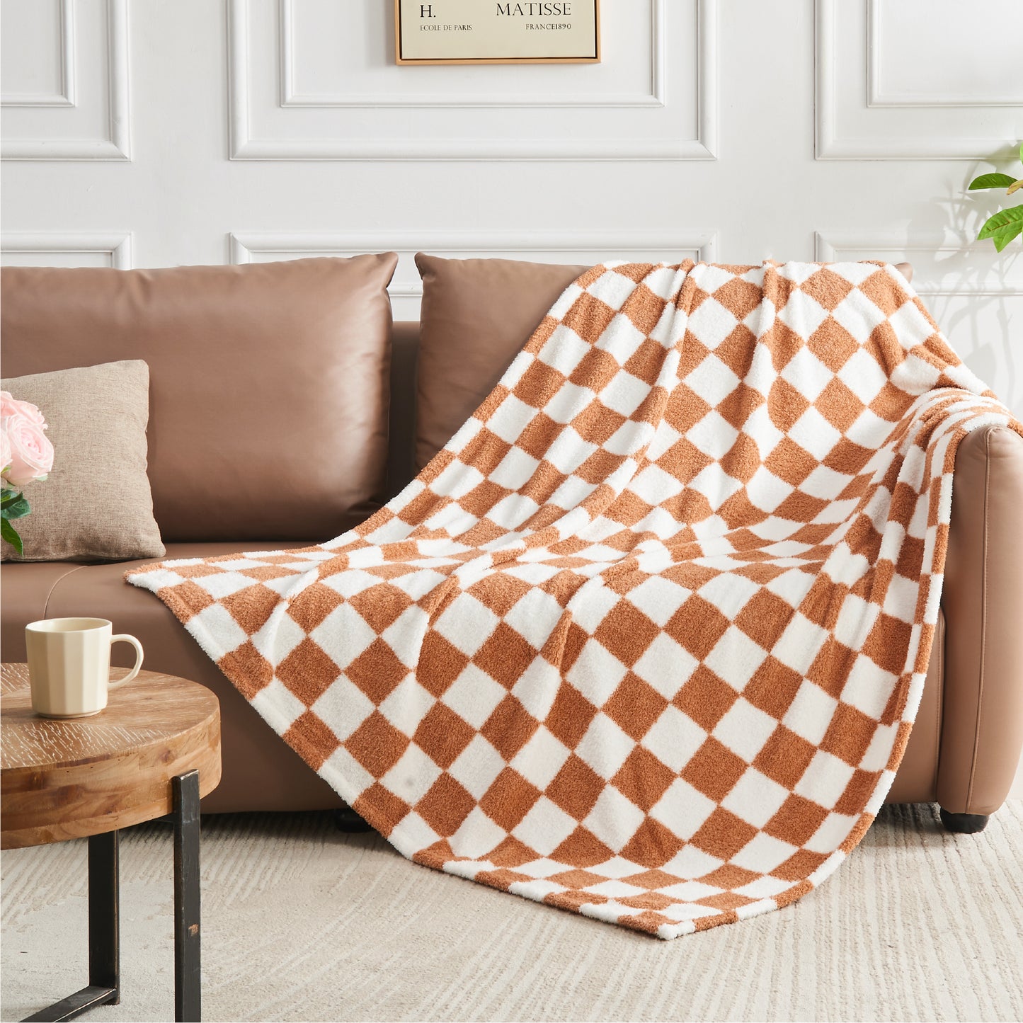 Checkered Blanket - Ultra Soft Cozy Knit Fluffy Blanket, 350GSM Thick Warm Winter Throw Blanket for Couch, Bed, Travel