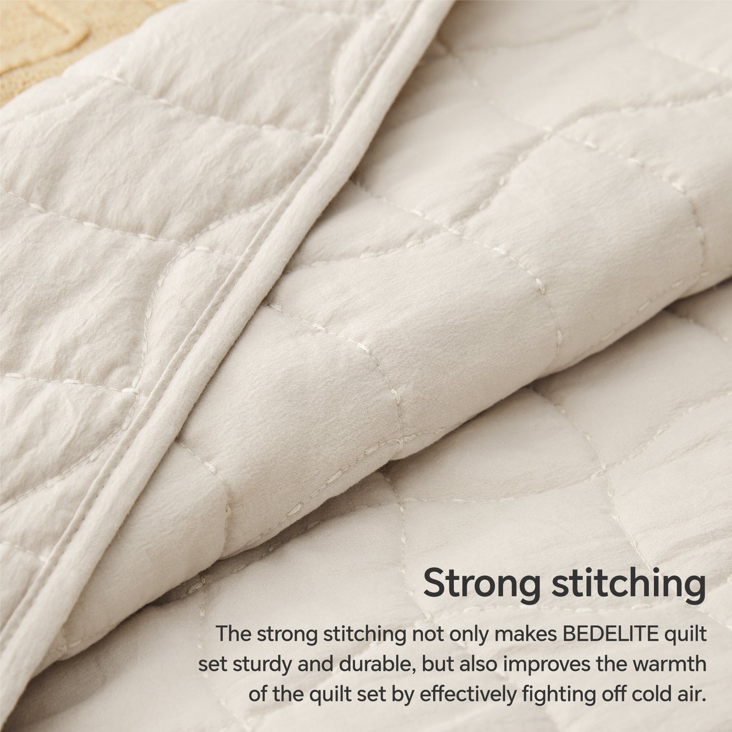 Ultra Soft Bone Quilt Set Flag Linen 3 Piece - Modern Style Bed Quilt with Rice Stitch Embroidery - Nature Bedspread Coverlet for All Seasons (Linen, Includes 1 Quilt and 2 Pillow Shams)