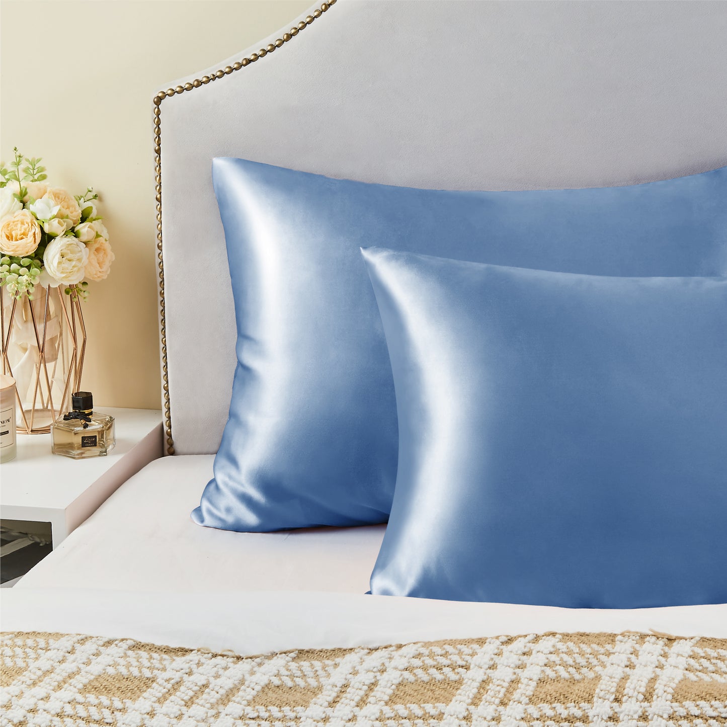 Satin Silk Pillowcase for Hair and Skin, Pillow Cases Set of 2 Pack, Super Soft Silky Pillow Case with Envelope Closure