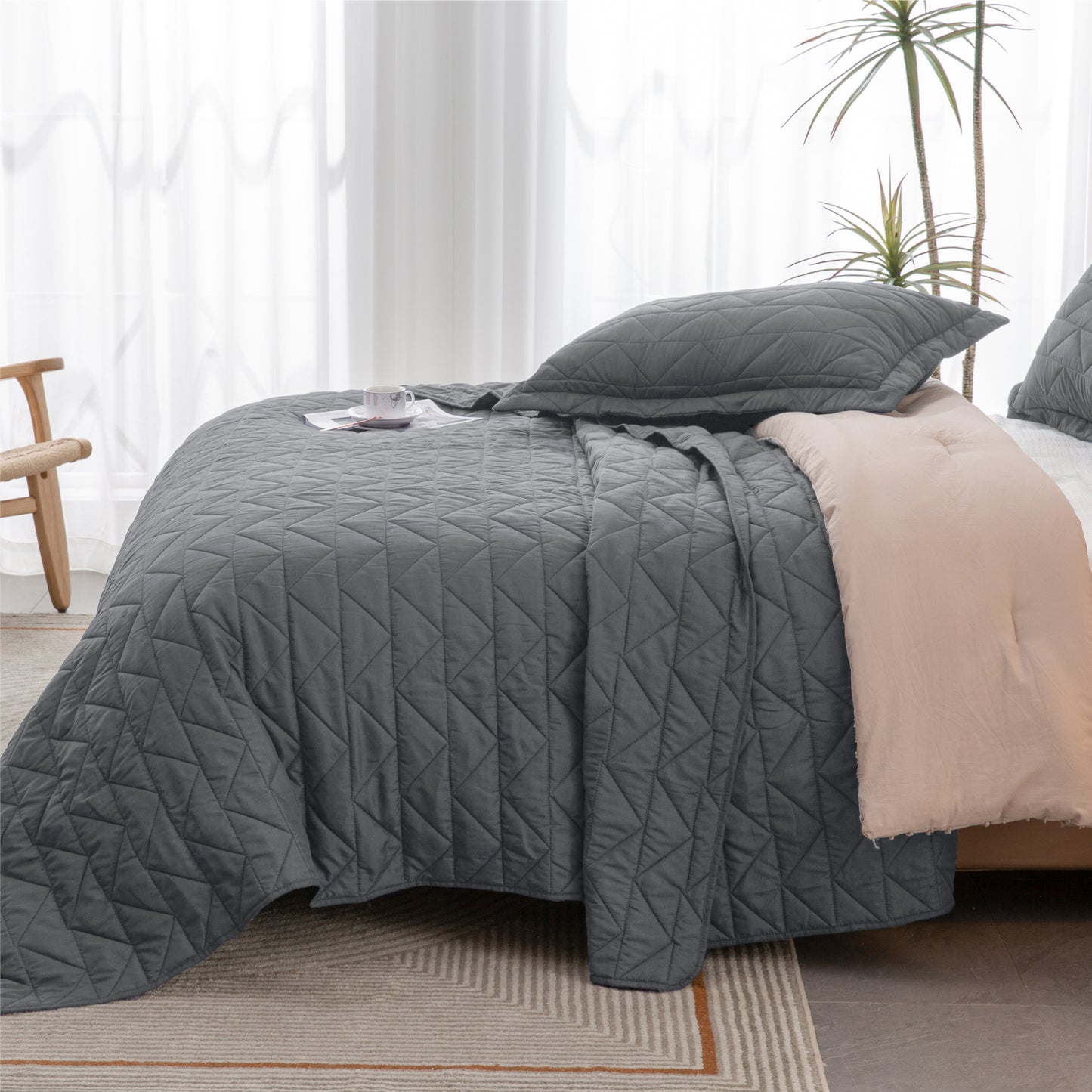 Quilts Sets - Summer Lightweight Bedspreads - Soft Modern Weave Pattern Coverlet Bed Set - 3 Piece (1 Quilt 90" x 96" + 2 Pillow Shams 20" x 26")