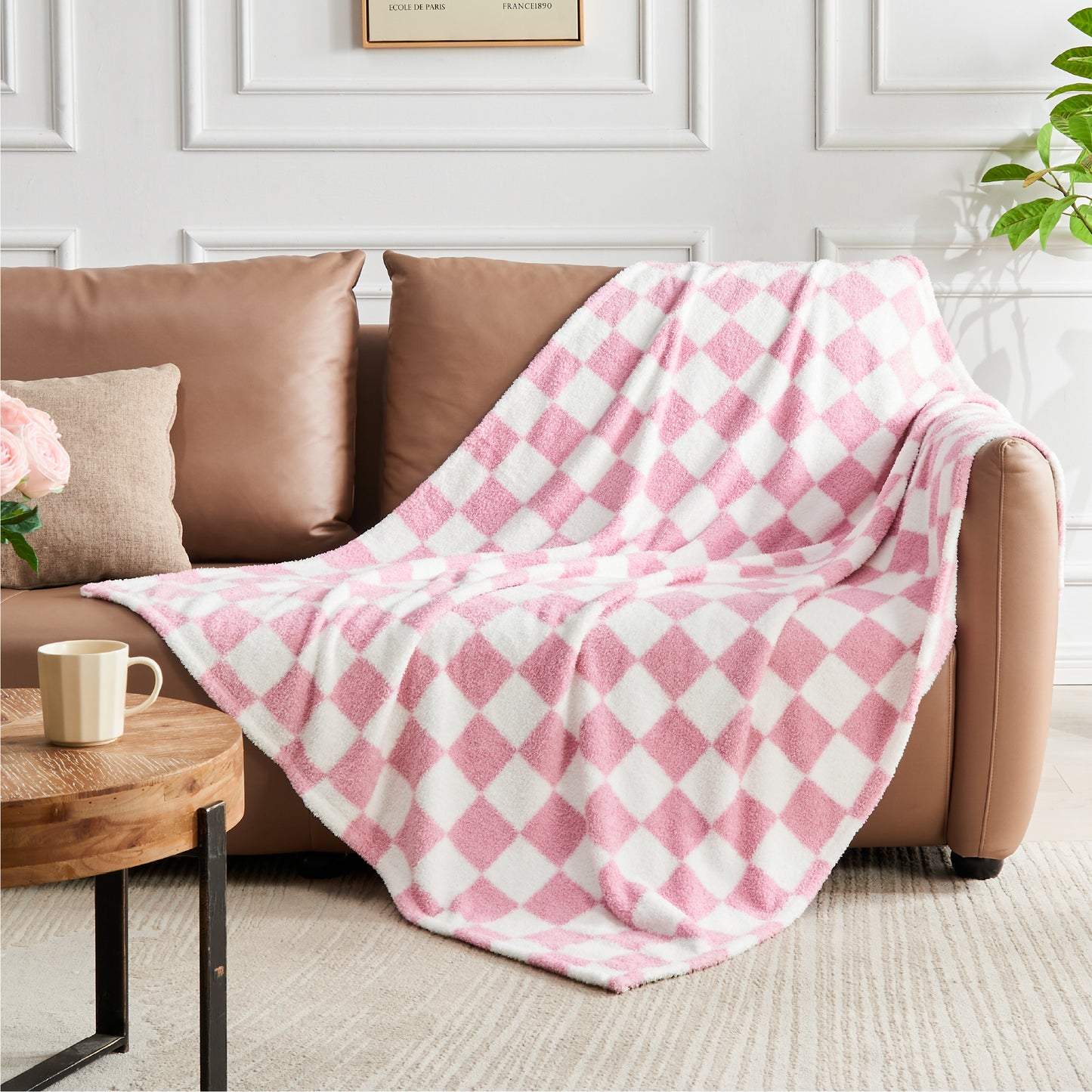 Checkered Blanket - Ultra Soft Cozy Knit Fluffy Blanket, 350GSM Thick Warm Winter Throw Blanket for Couch, Bed, Travel