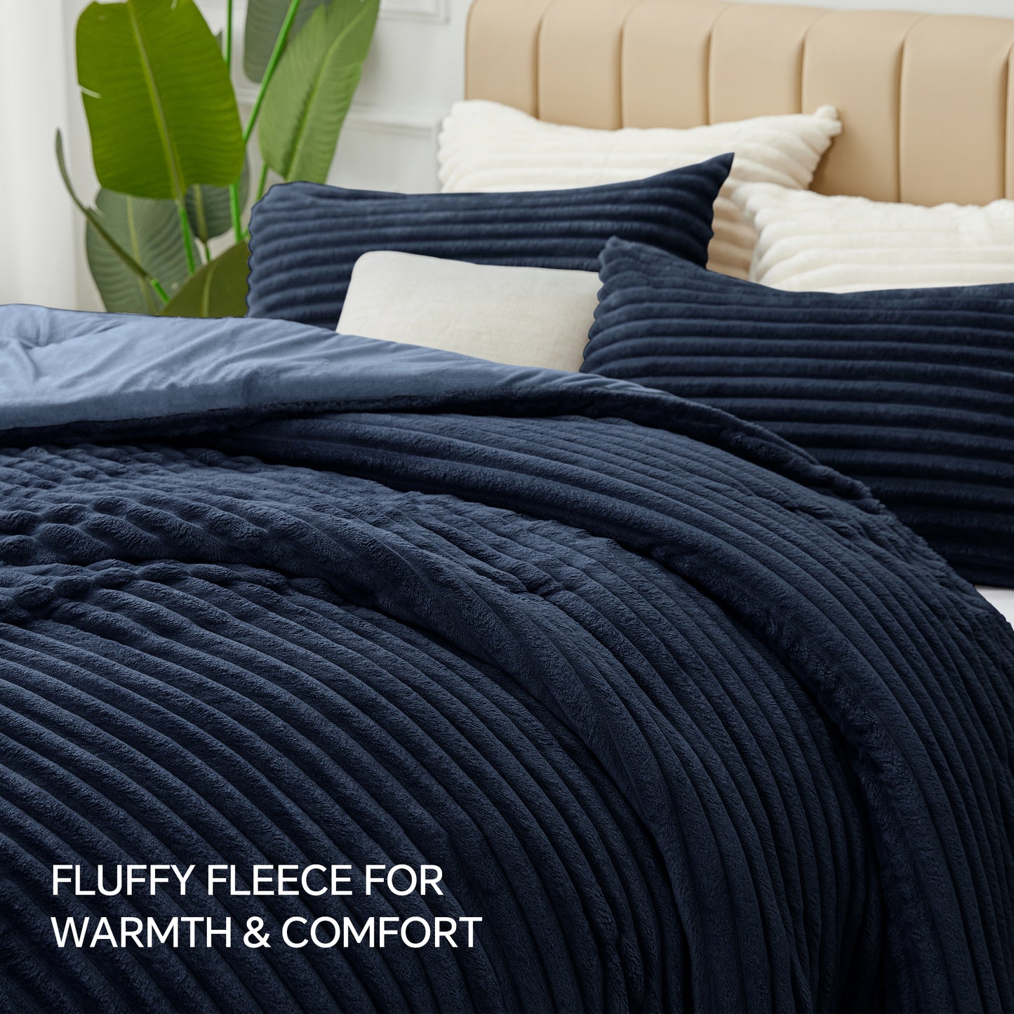 Fleece Comforter Set -Super Soft & Warm Fluffy Bedding, Luxury Fuzzy Heavy Bed Set for Winter