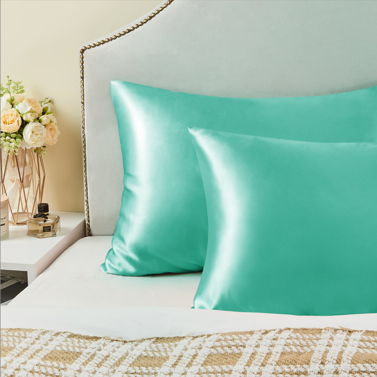 Satin Silk Pillowcase for Hair and Skin, Pillow Cases Set of 2 Pack, Super Soft Silky Pillow Case with Envelope Closure