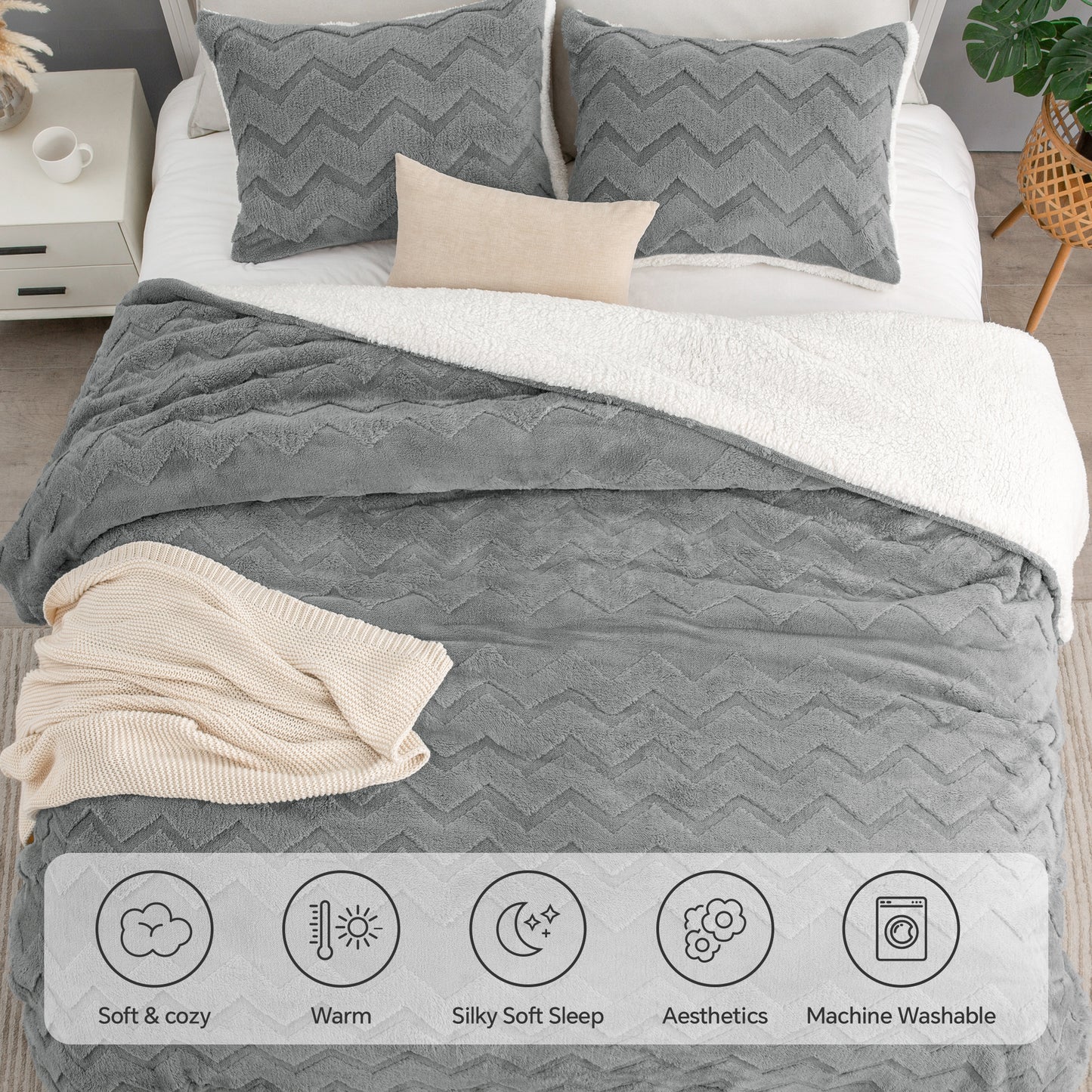 Fluffy Twin Comforter Set - Super Soft Sherpa Black Comforter for Twin Size Bed, Luxury Warm Bedding Set for Winter, Fuzzy Bed Set 2 piece