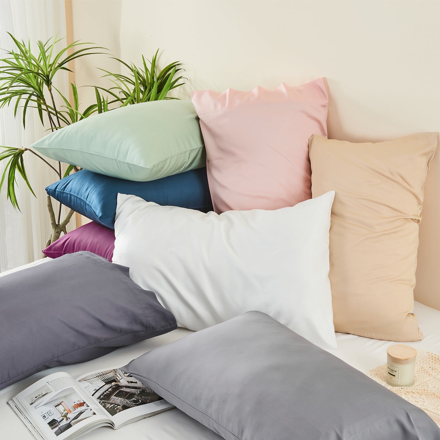 Pillow Cases Set of 2 Pack, Rayon Derived from Bamboo, Cooling Pillow Cases for Hot Sleepers & Night Sweats, Breathable and Silky Soft Envelope Pillowcases