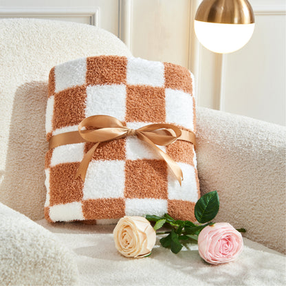 Checkered Blankets Queen Size - Ultra Soft Cozy Knit Fluffy Blanket, 350GSM Thick Warm Winter Large Blanket for Couch, Bed