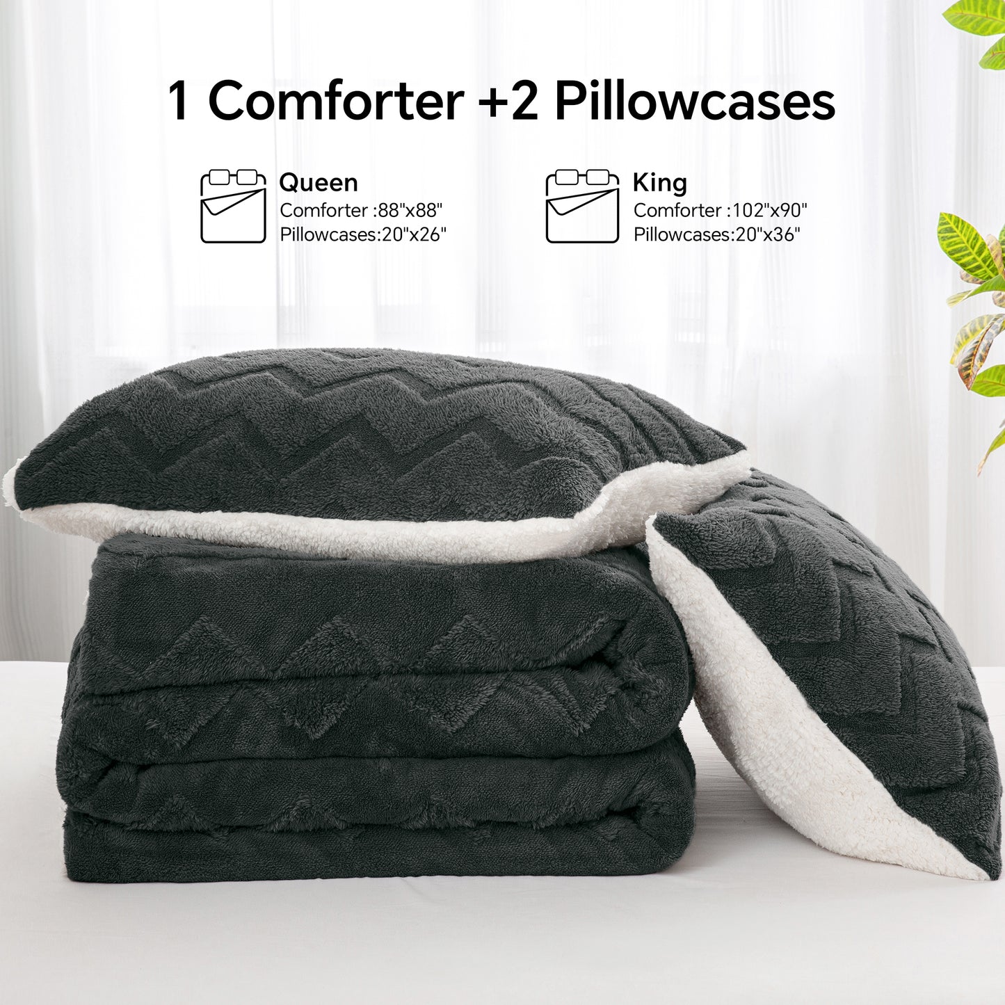 Fluffy Twin Comforter Set - Super Soft Sherpa Black Comforter for Twin Size Bed, Luxury Warm Bedding Set for Winter, Fuzzy Bed Set 2 piece