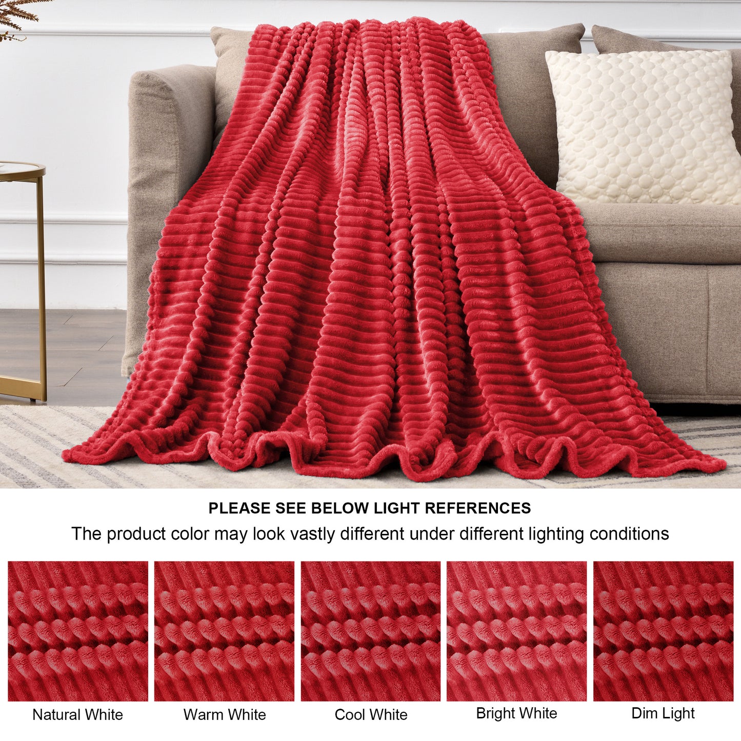 Fleece Blanket Queen Size – 3D Ribbed Jacquard Soft and Warm Decorative Fuzzy Blankets – Cozy, Fluffy, Plush Lightweight Throw Blankets for Couch, Bed, Sofa