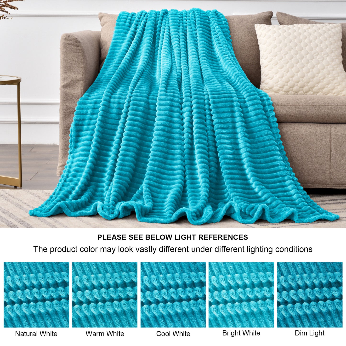 Fleece Blanket Queen Size – 3D Ribbed Jacquard Soft and Warm Decorative Fuzzy Blankets – Cozy, Fluffy, Plush Lightweight Throw Blankets for Couch, Bed, Sofa