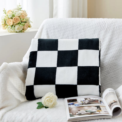 Checkered Throw Blanket for Couch and Bed, Luxurious Decorative Fleece Blanket with Checkerboard Grid Home Decor, Soft and Cozy Throw Blanket for Spring and Summer