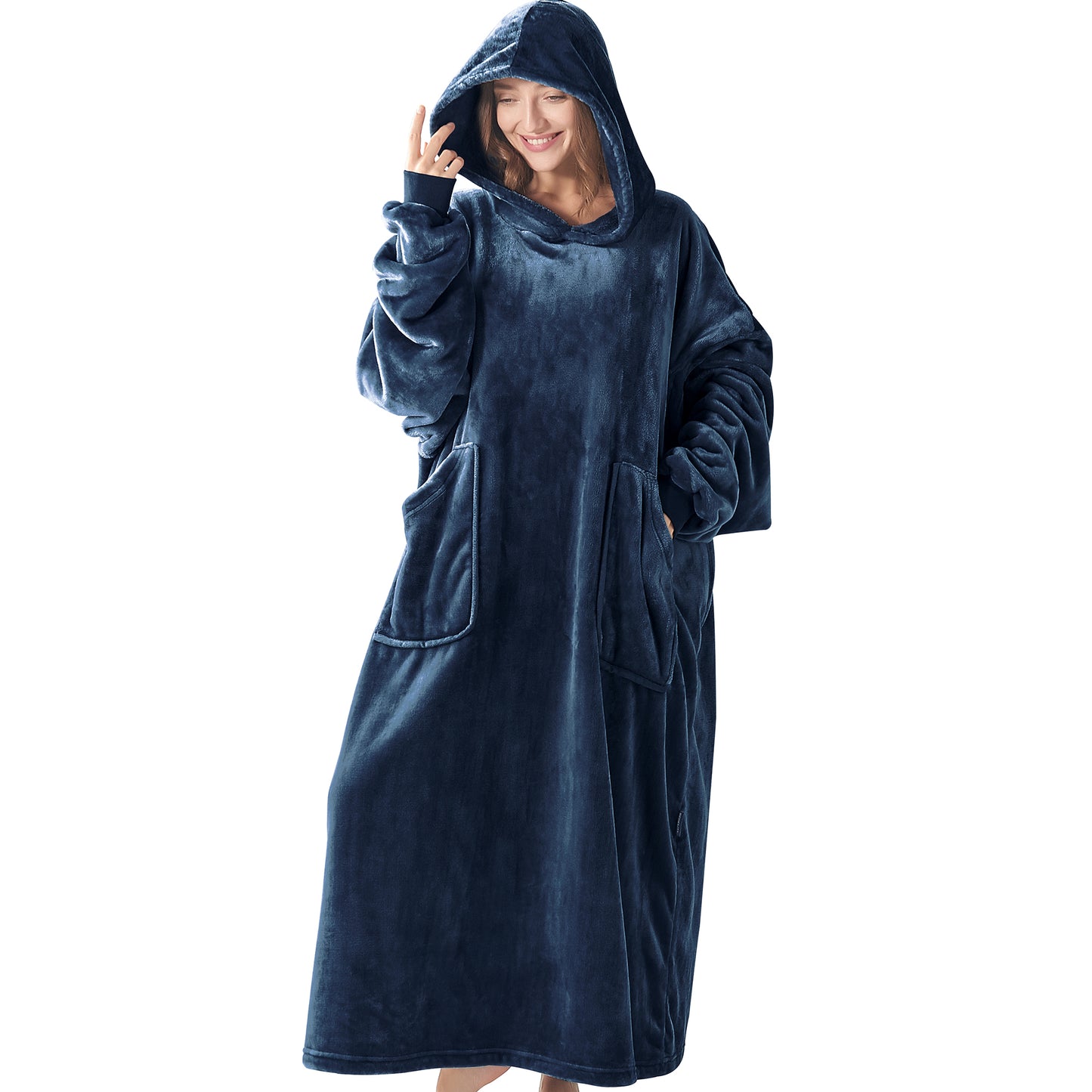 Wearable Blanket Hoodie, Oversized Long Fleece Hooded Blanket Adult, Cozy Warm Sweatshirt Blanket for Women Men Teen